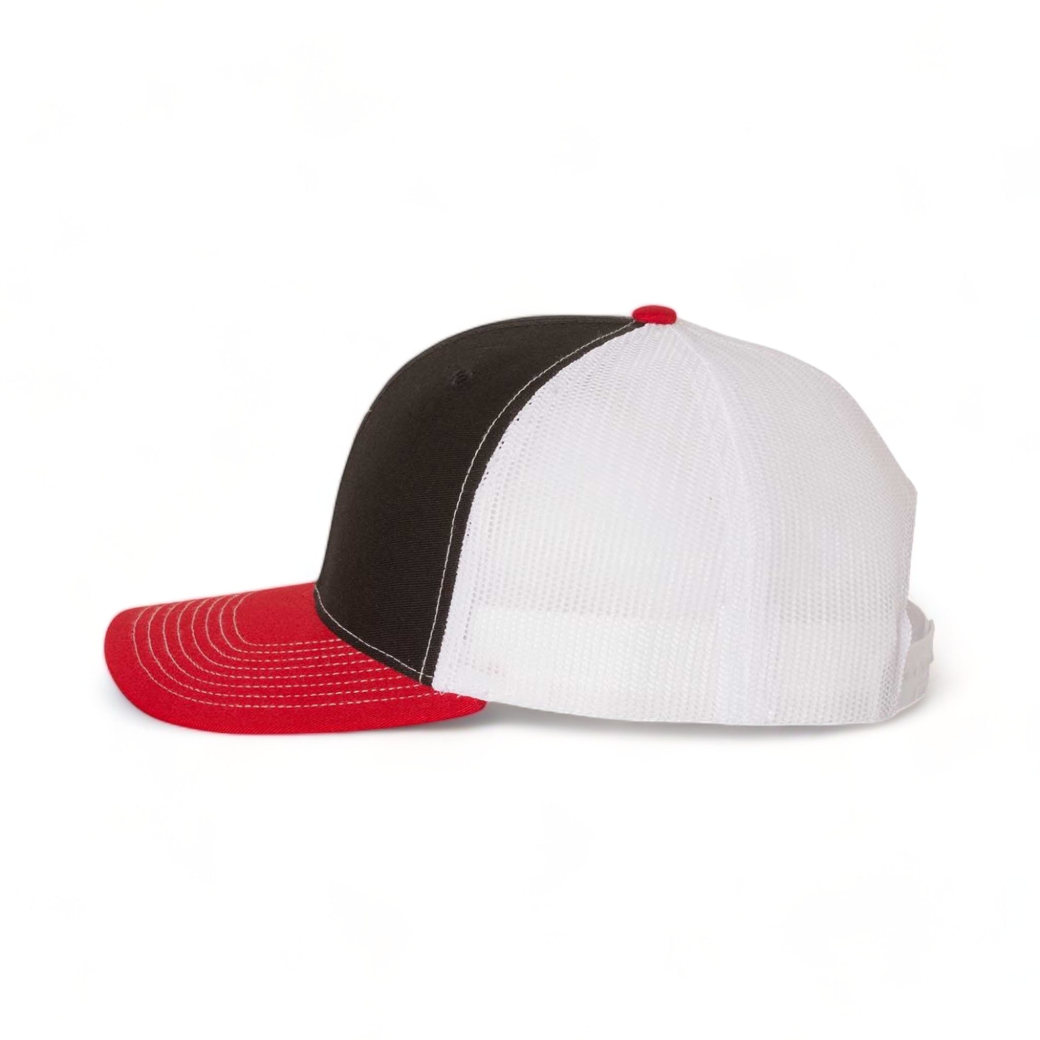 Side view of Richardson 112 custom hat in black, white and red