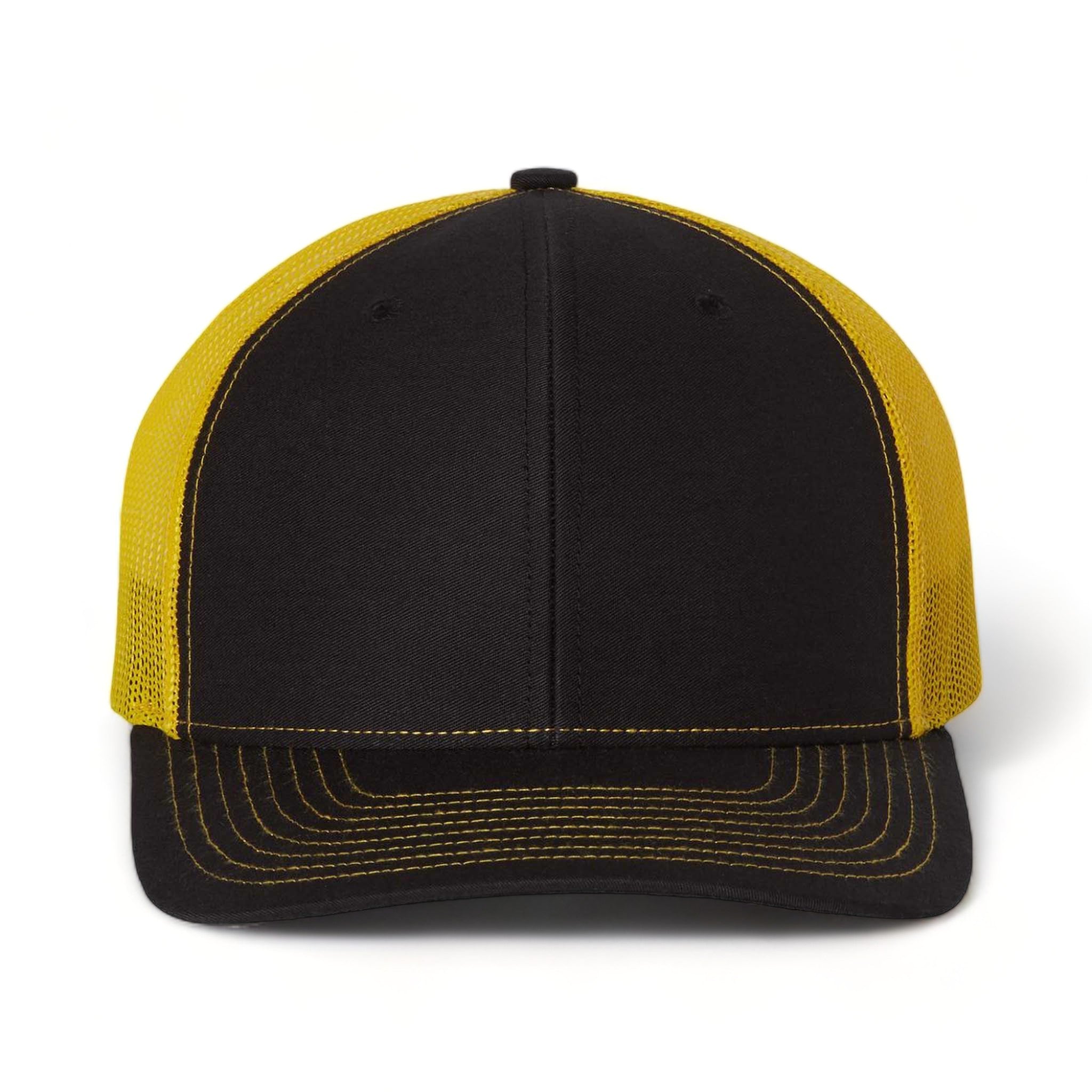Front view of Richardson 112 custom hat in black and yellow