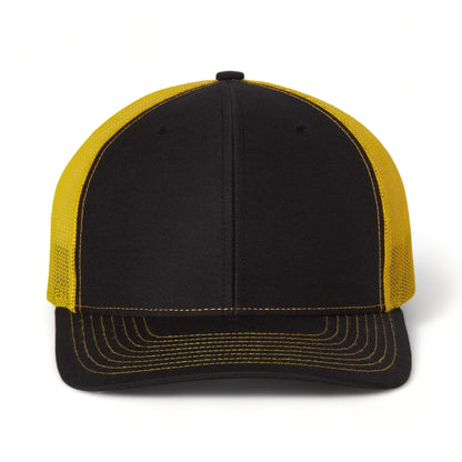 Front view of Richardson 112 custom hat in black and yellow