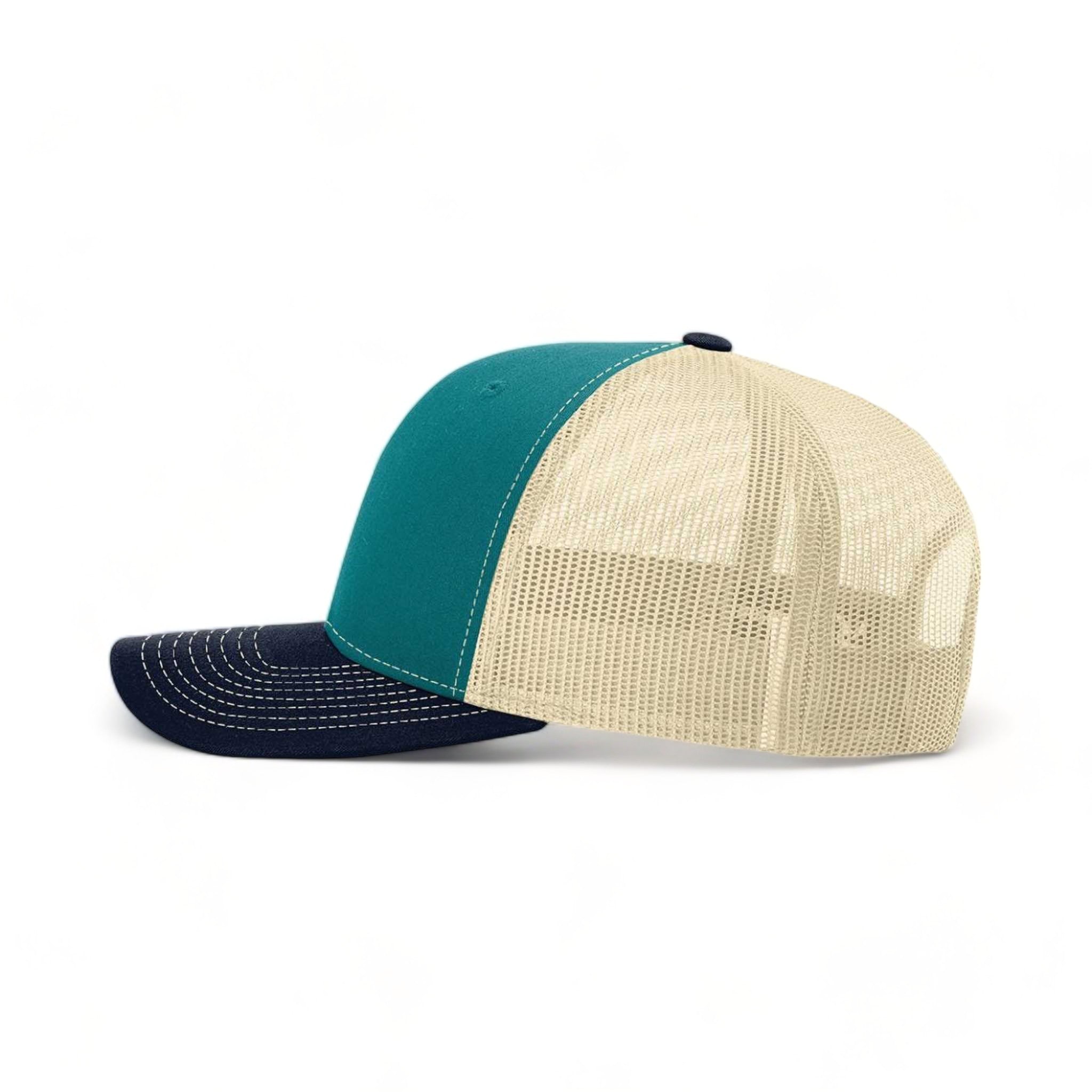 Side view of Richardson 112 custom hat in blue teal, birch and navy
