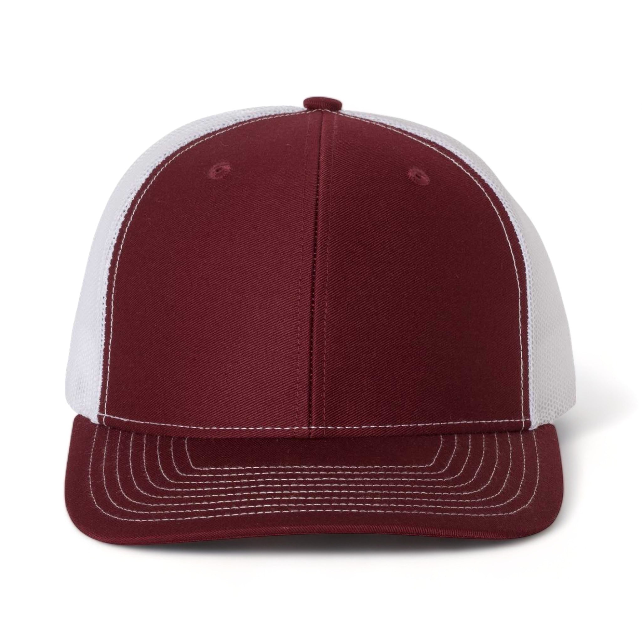 Front view of Richardson 112 custom hat in cardinal and white