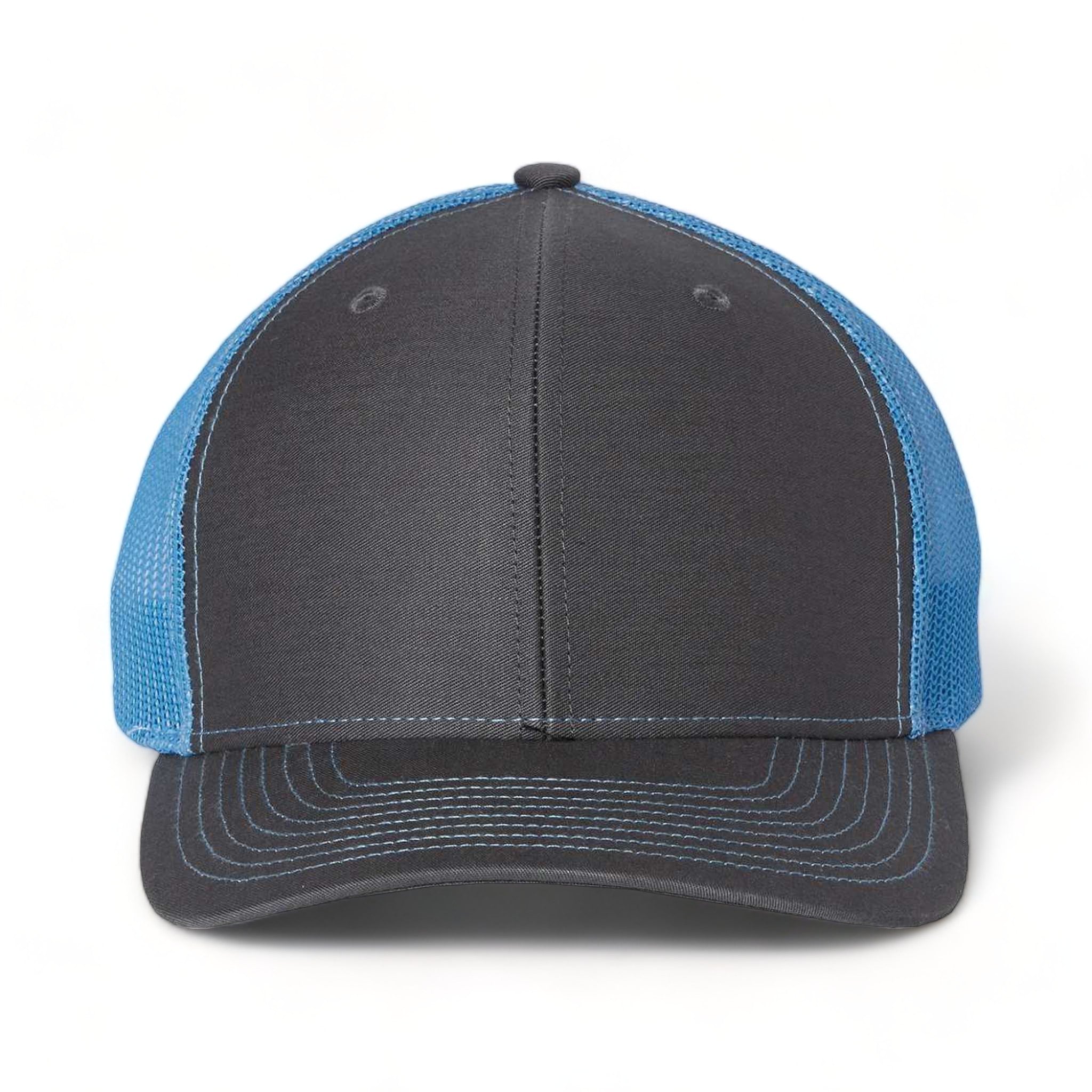 Front view of Richardson 112 custom hat in charcoal and columbia blue