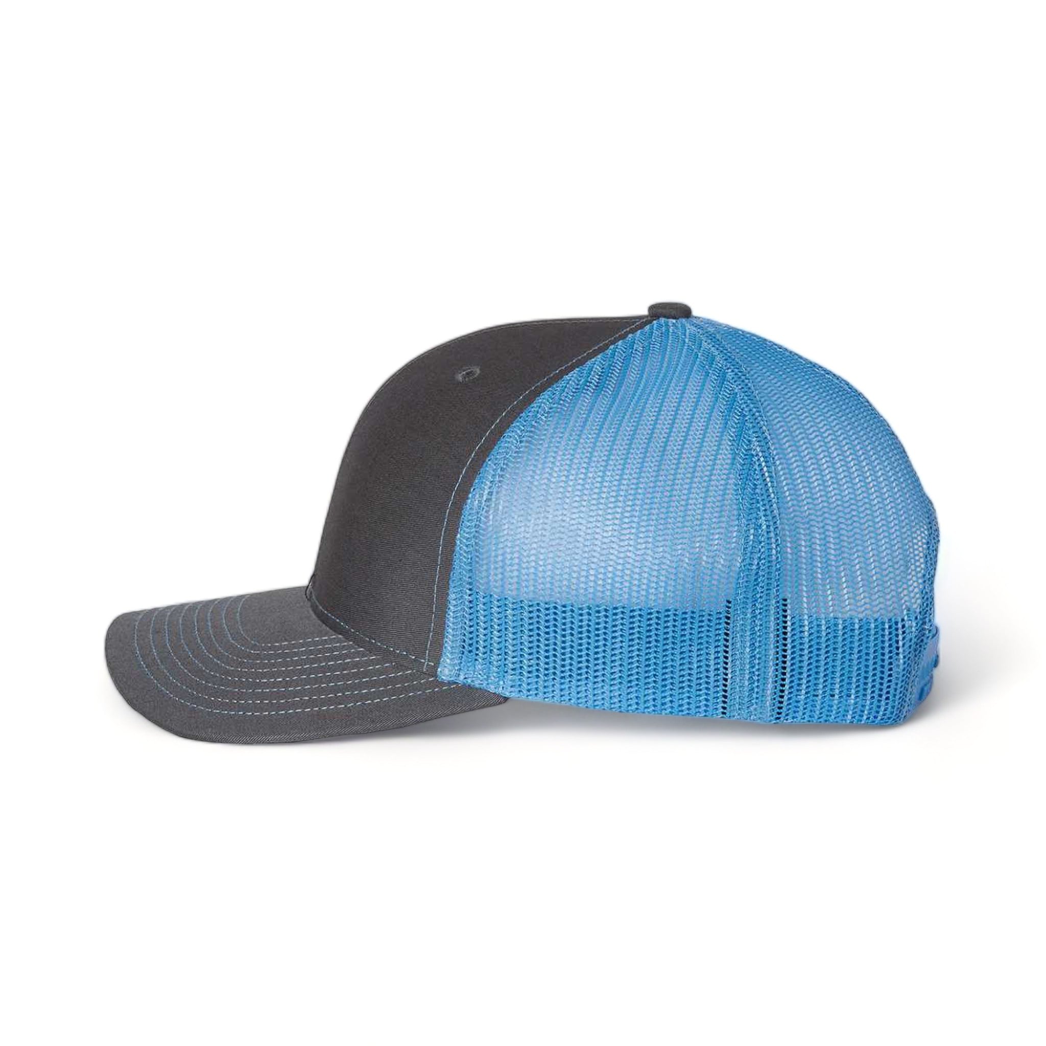 Side view of Richardson 112 custom hat in charcoal and columbia blue