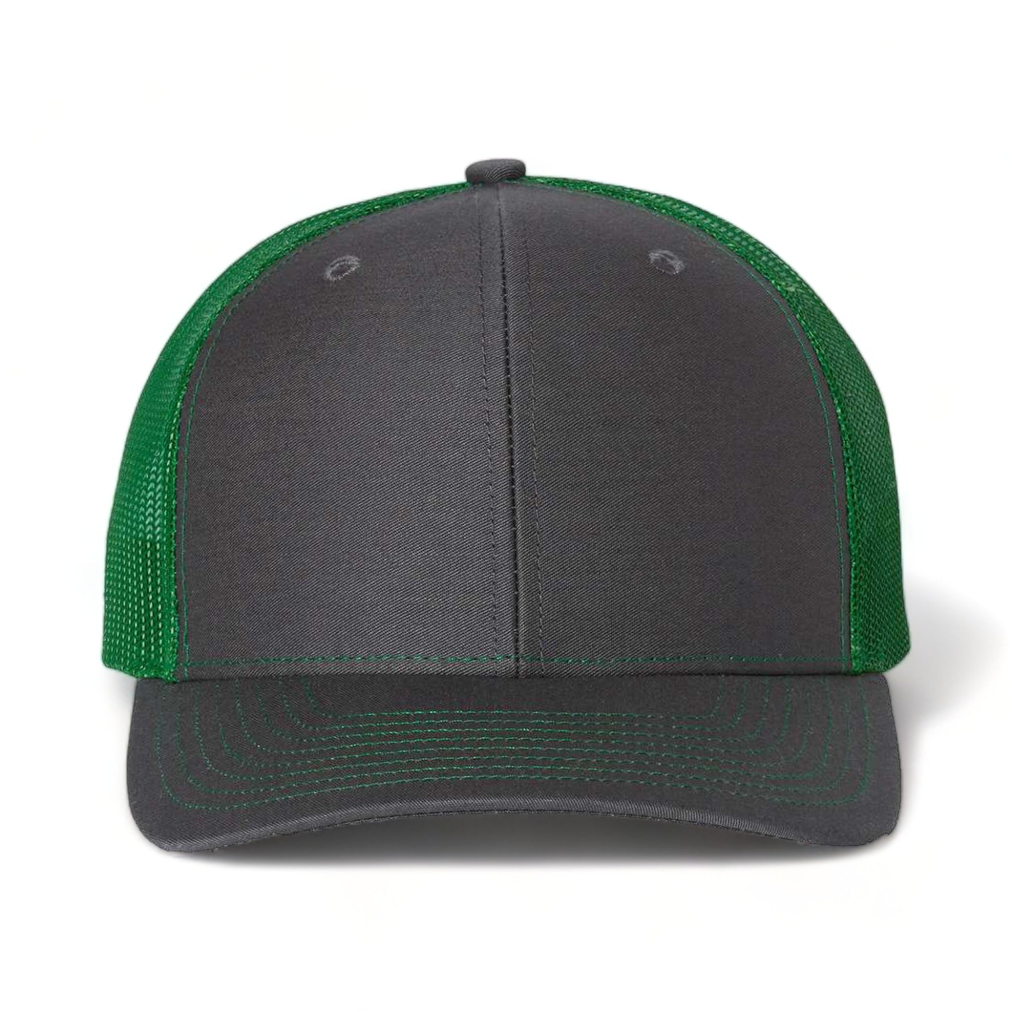 Front view of Richardson 112 custom hat in charcoal and kelly