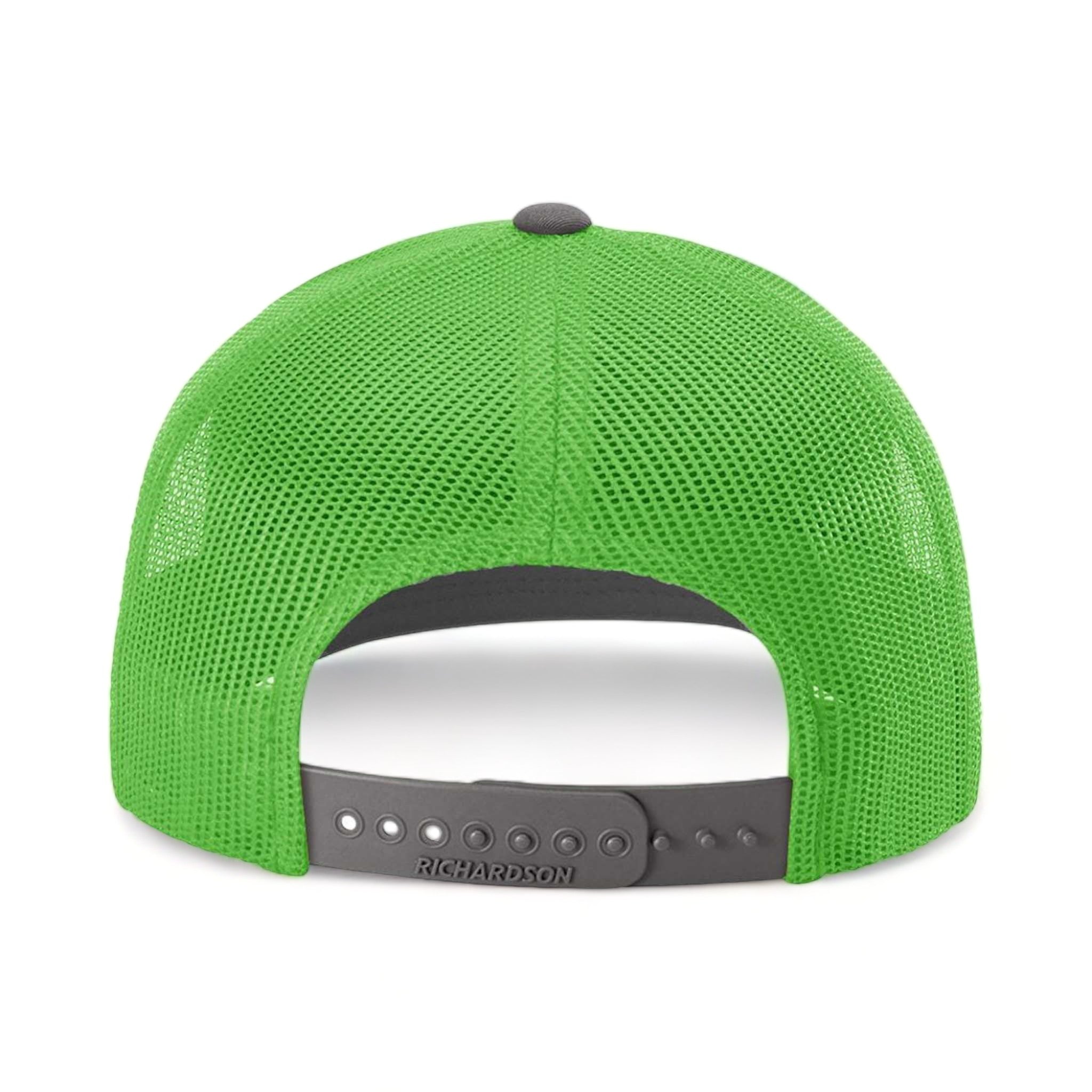 Back view of Richardson 112 custom hat in charcoal and neon green