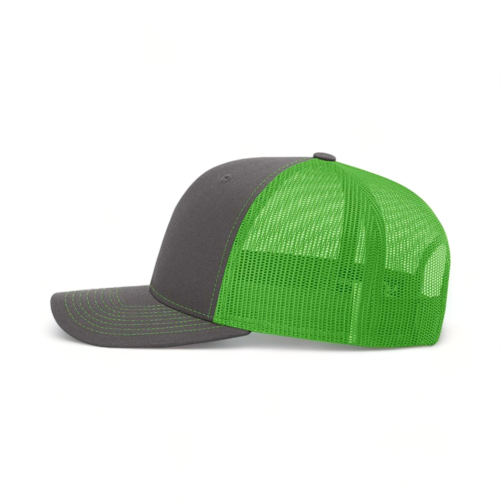 Side view of Richardson 112 custom hat in charcoal and neon green