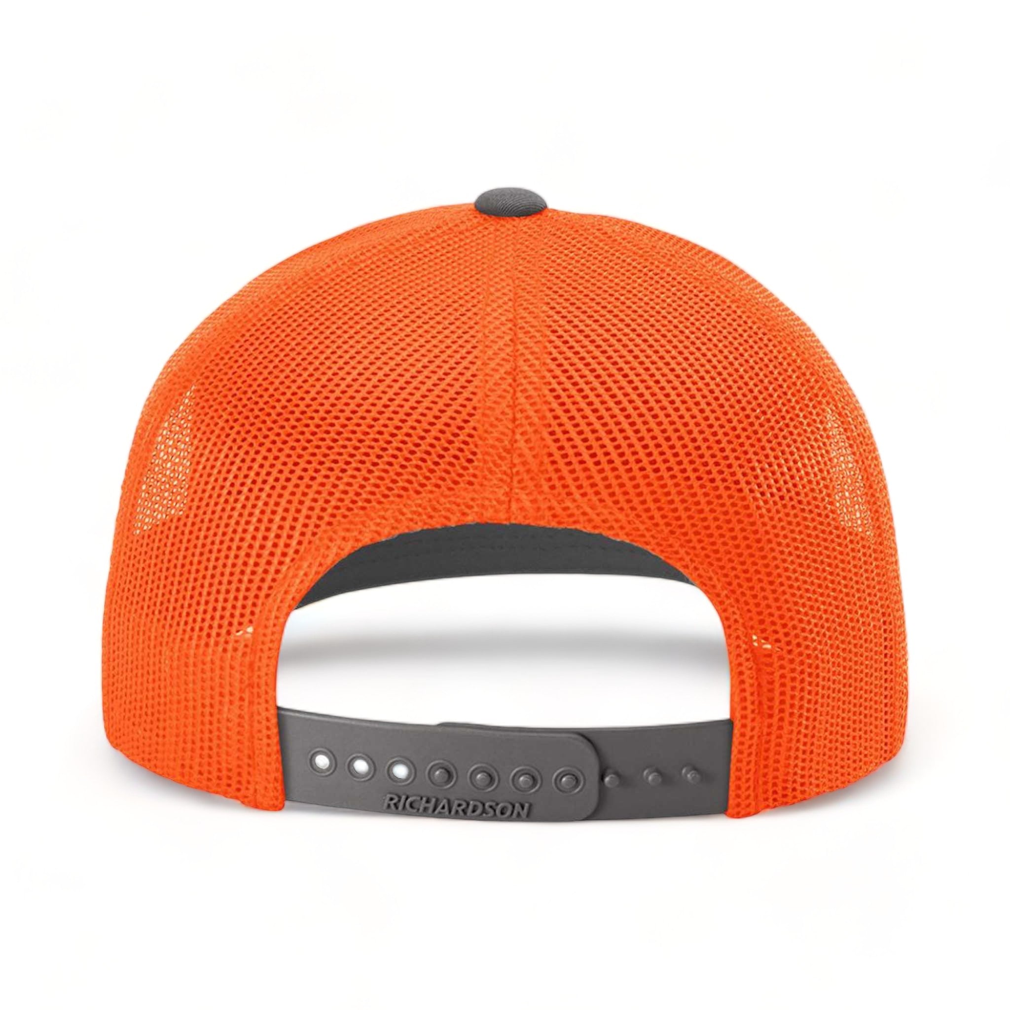 Back view of Richardson 112 custom hat in charcoal and neon orange
