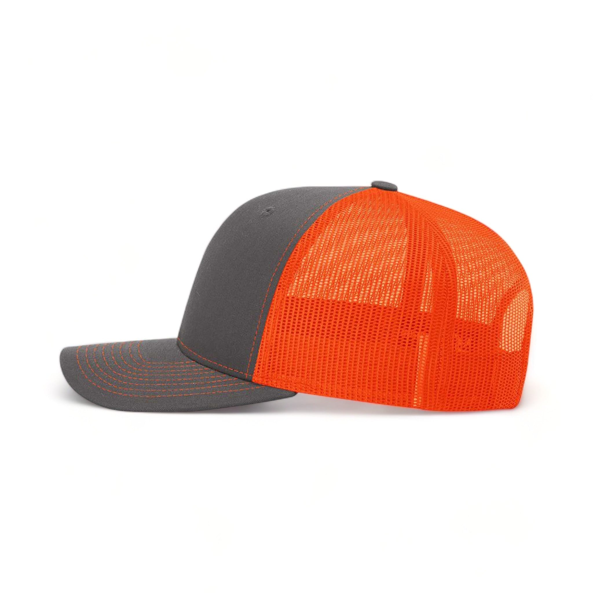 Side view of Richardson 112 custom hat in charcoal and neon orange