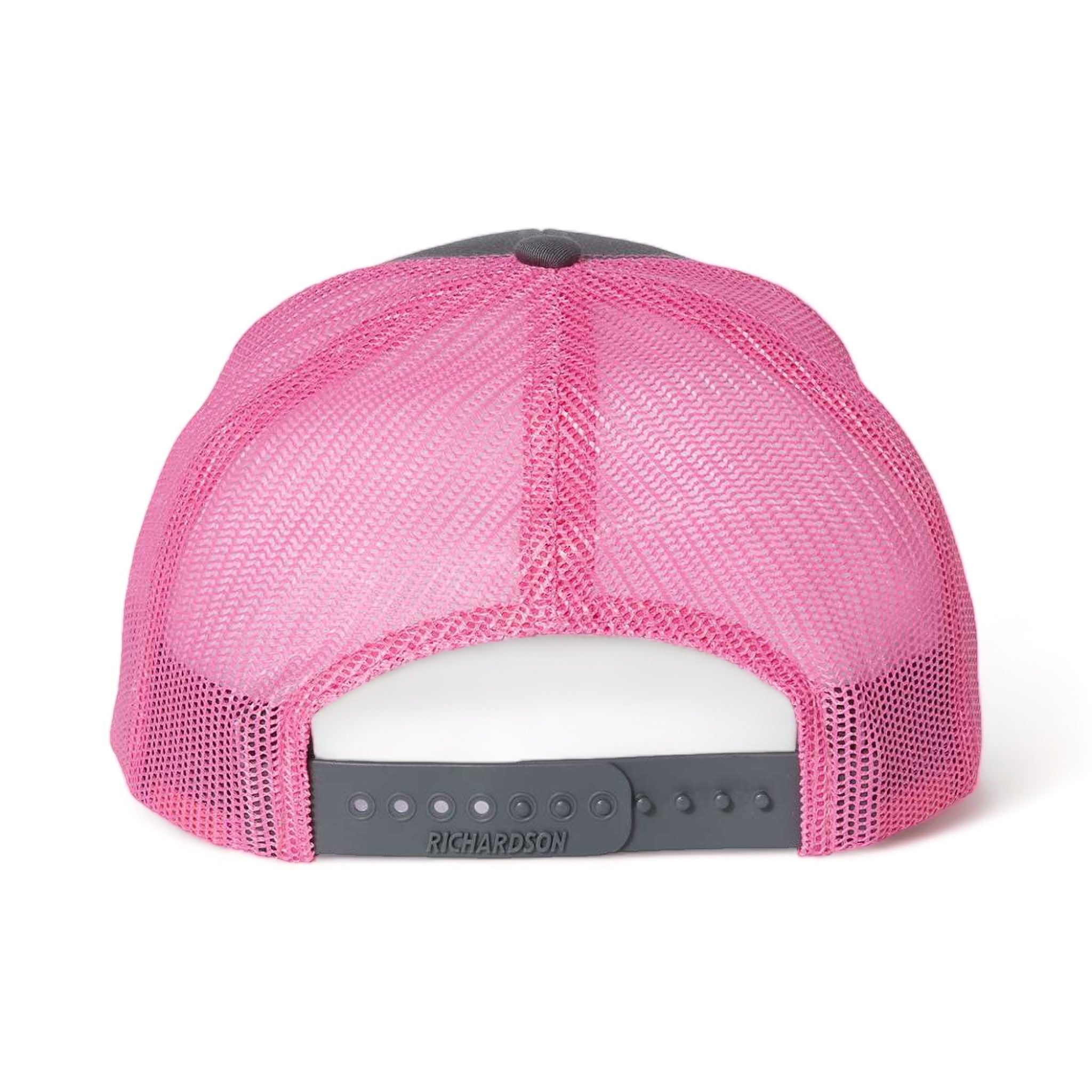 Back view of Richardson 112 custom hat in charcoal and neon pink