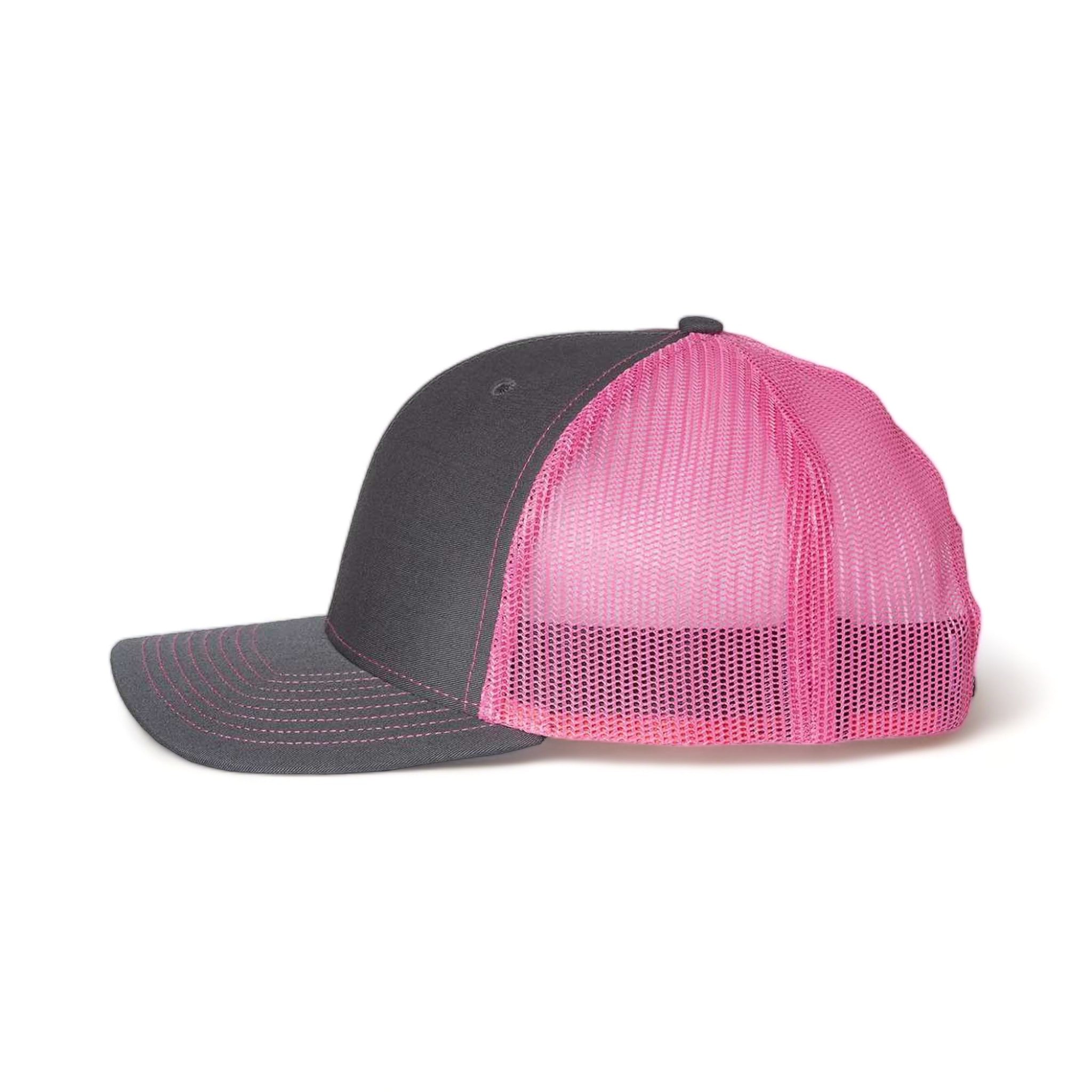 Side view of Richardson 112 custom hat in charcoal and neon pink
