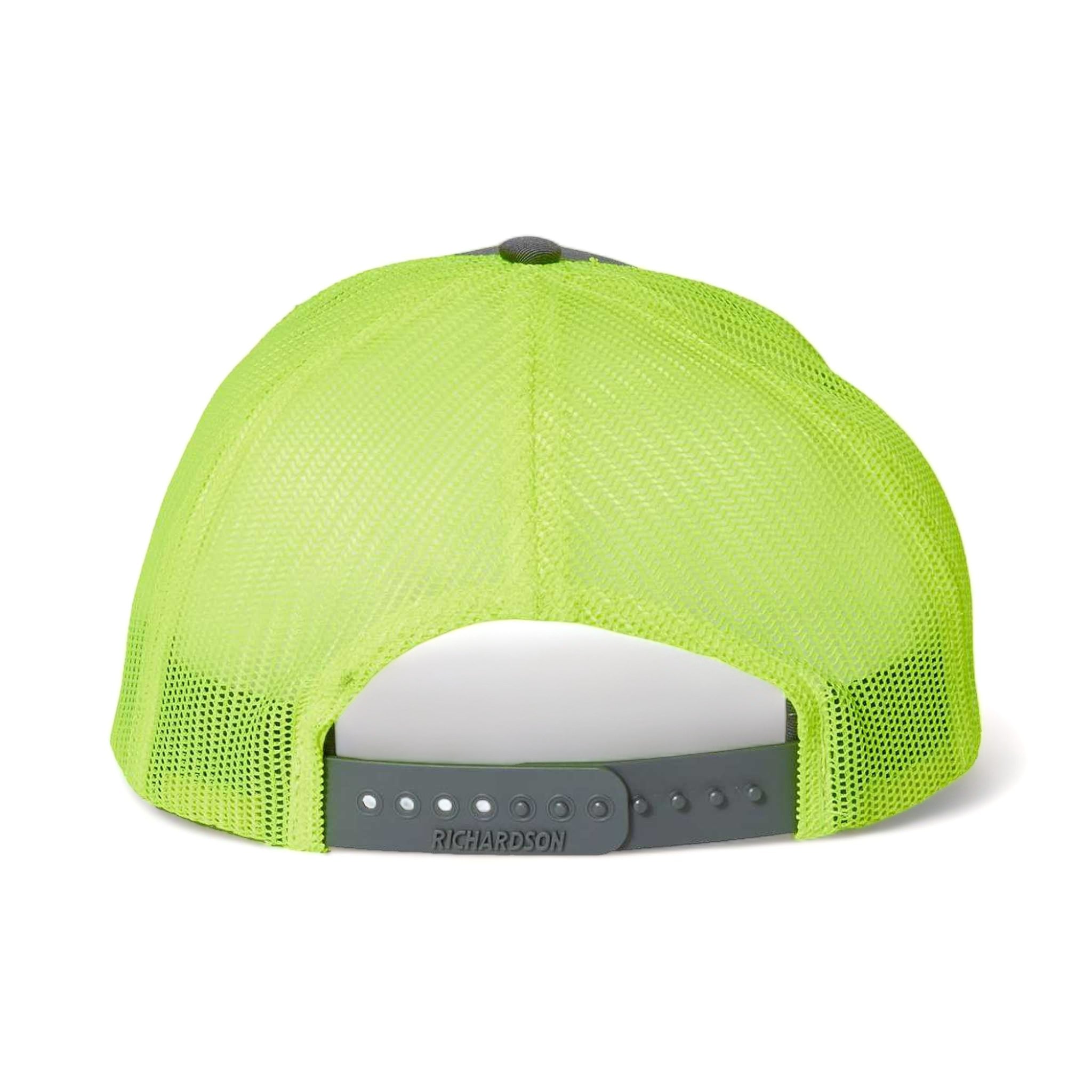 Back view of Richardson 112 custom hat in charcoal and neon yellow
