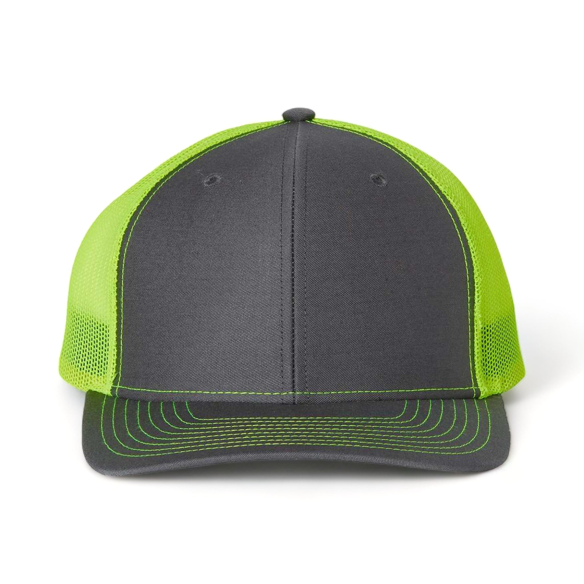 Front view of Richardson 112 custom hat in charcoal and neon yellow