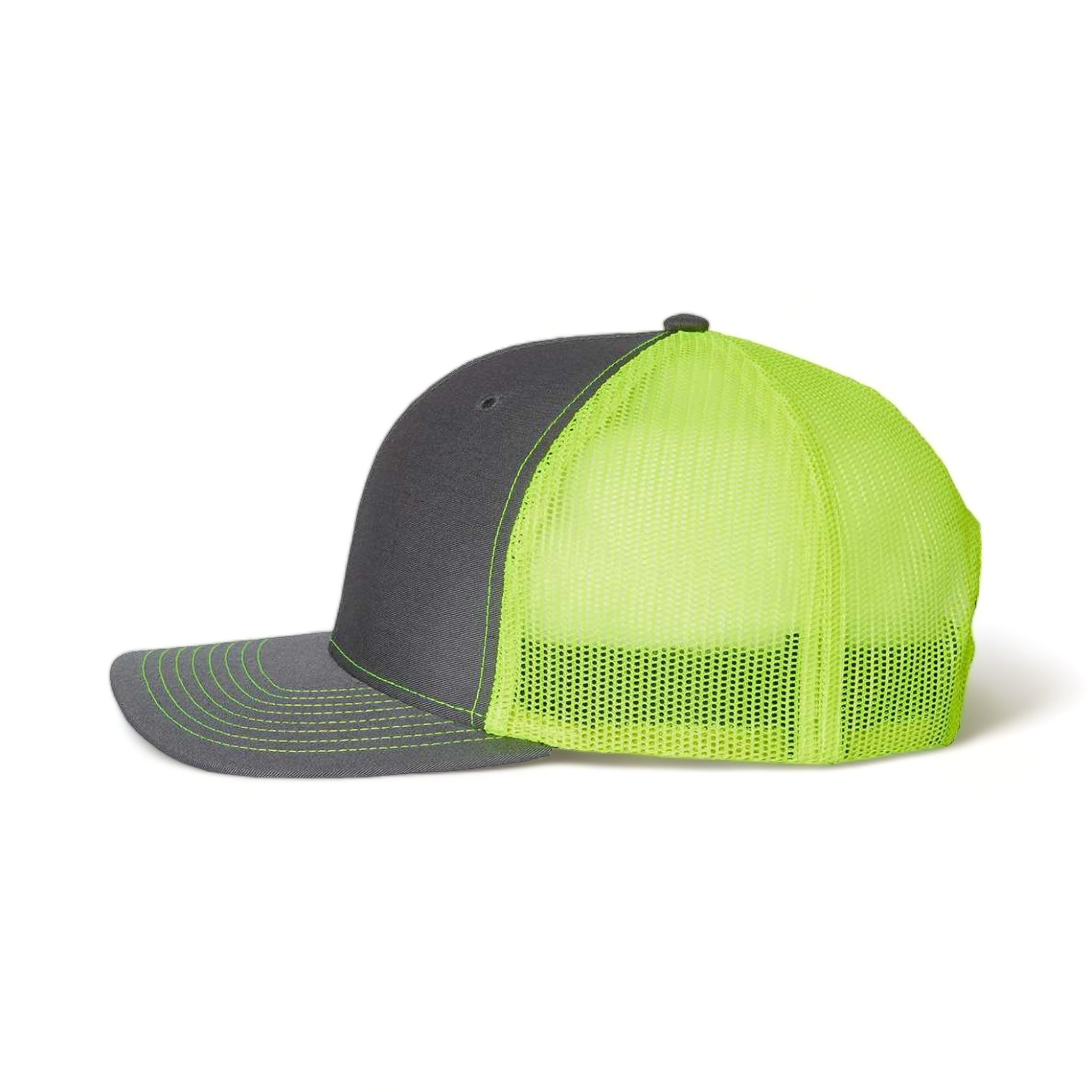Side view of Richardson 112 custom hat in charcoal and neon yellow