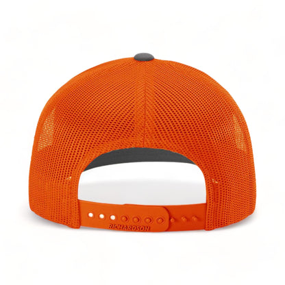 Back view of Richardson 112 custom hat in charcoal and orange