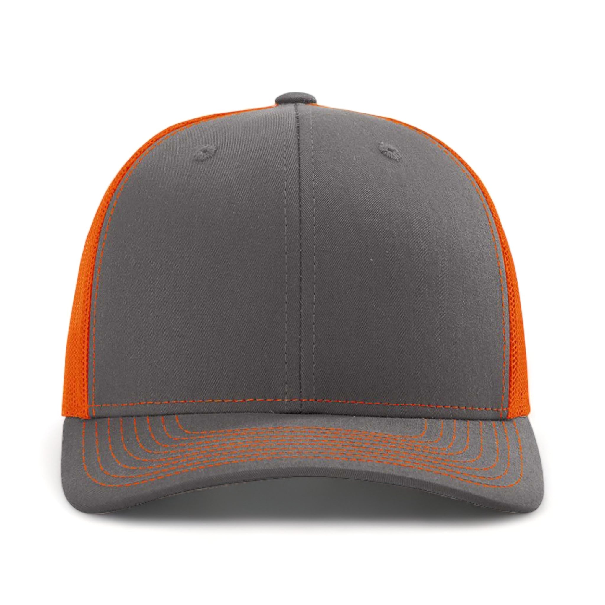Front view of Richardson 112 custom hat in charcoal and orange