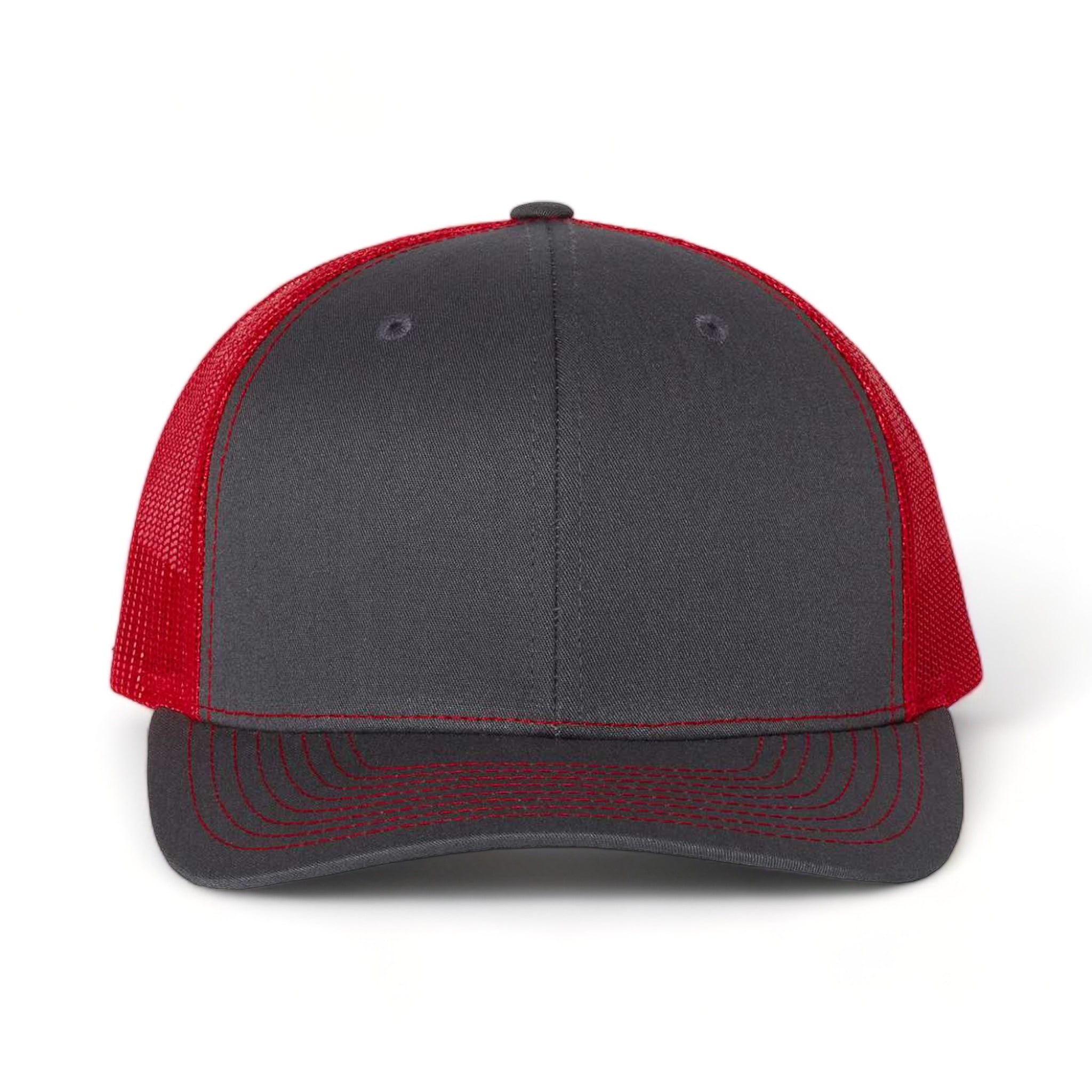 Front view of Richardson 112 custom hat in charcoal and red
