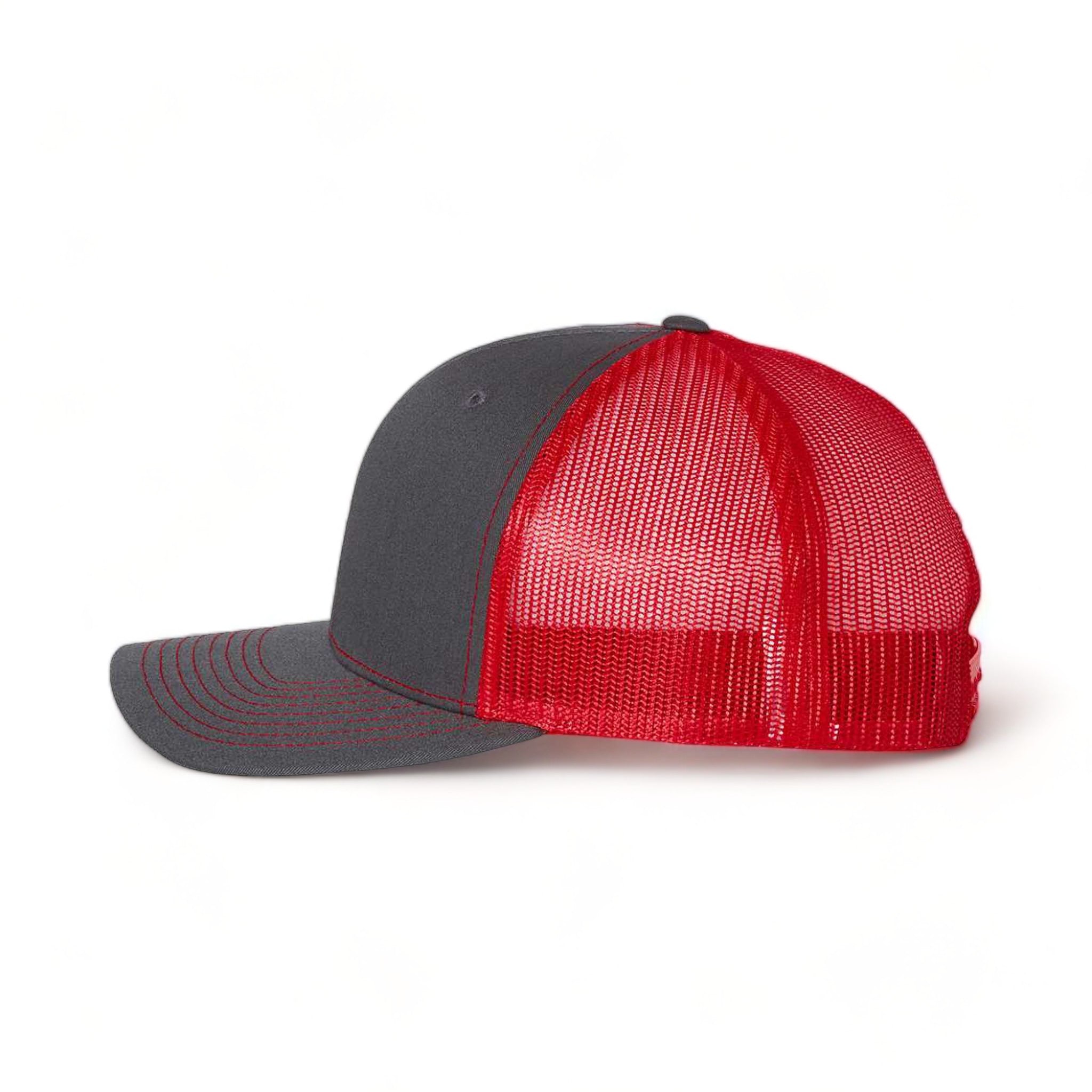 Side view of Richardson 112 custom hat in charcoal and red
