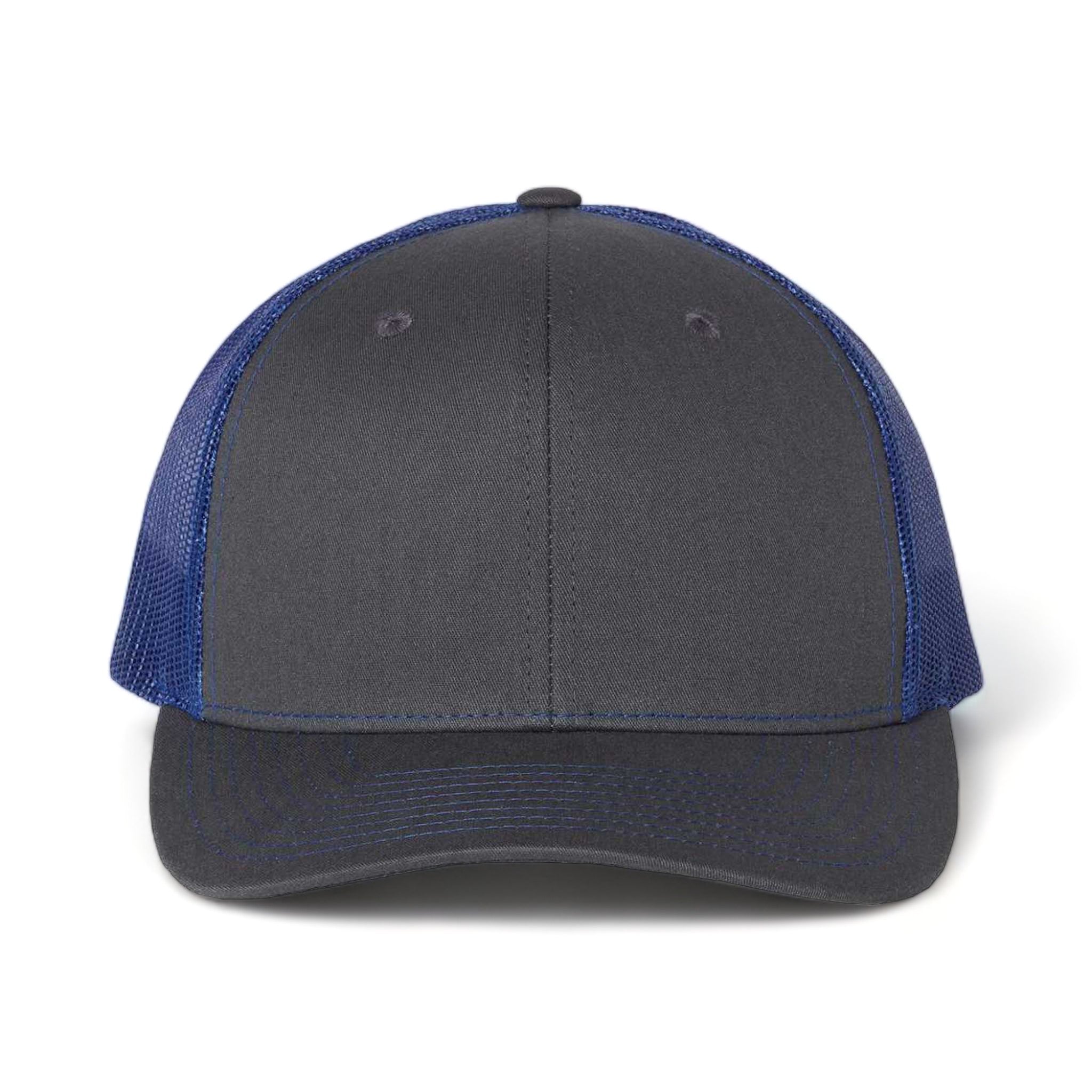 Front view of Richardson 112 custom hat in charcoal and royal