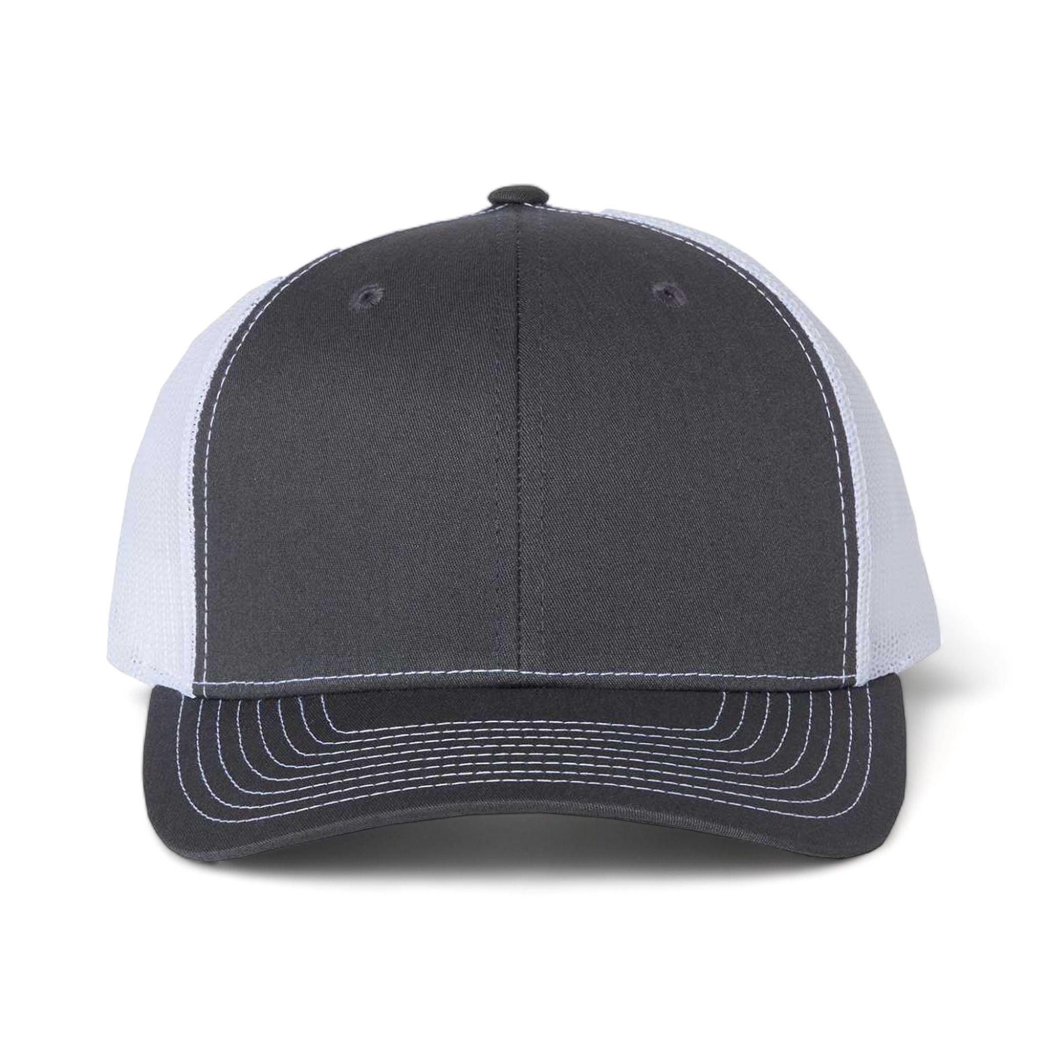 Front view of Richardson 112 custom hat in charcoal and white