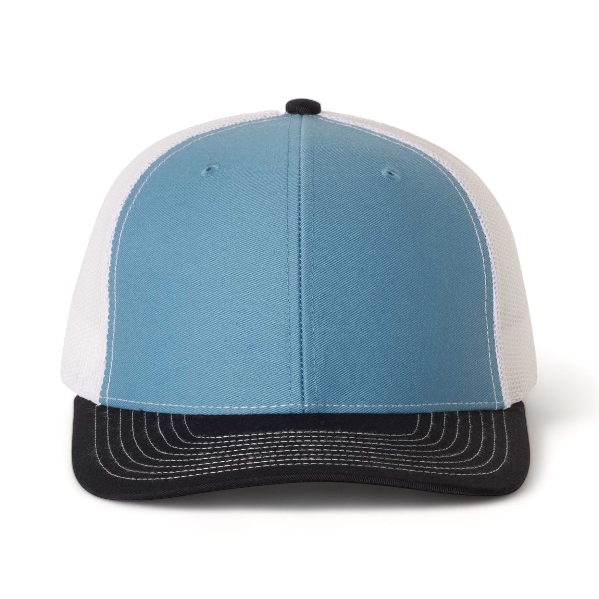 Front view of Richardson 112 custom hat in columbia blue, white and navy