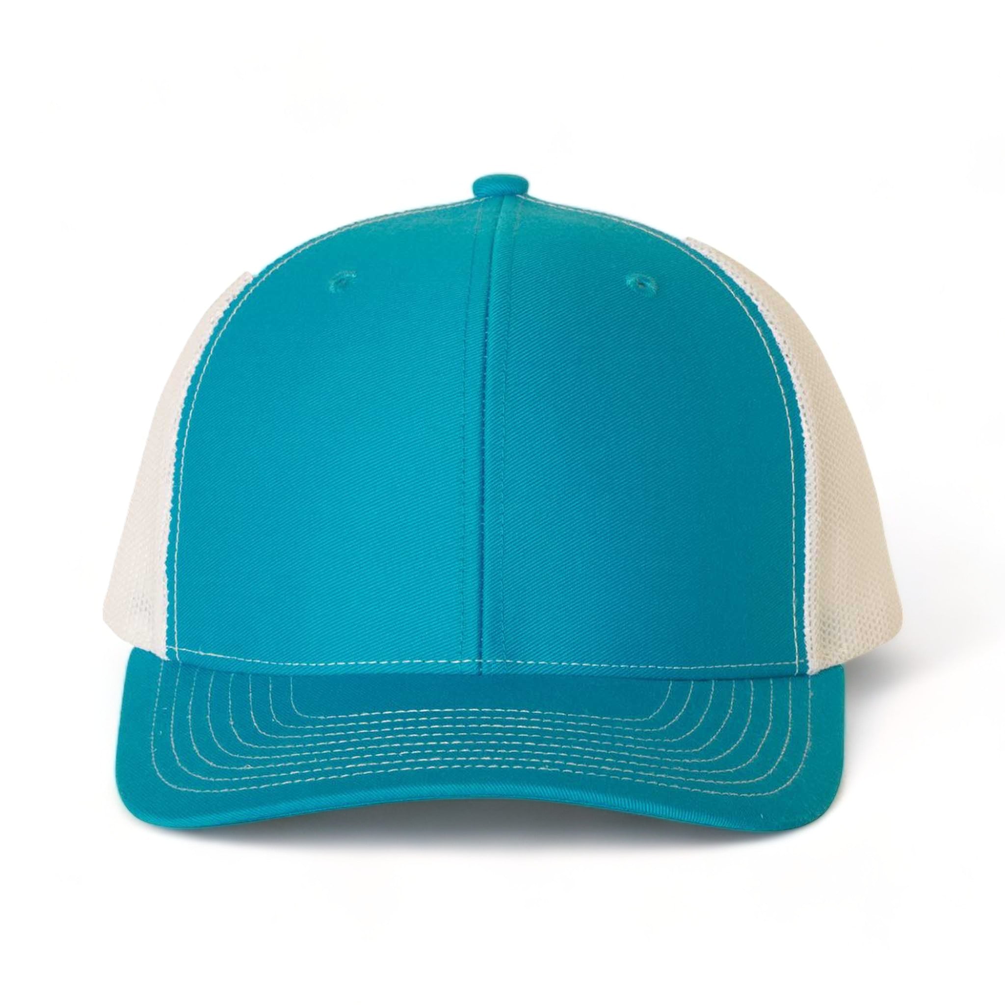 Front view of Richardson 112 custom hat in cyan and white