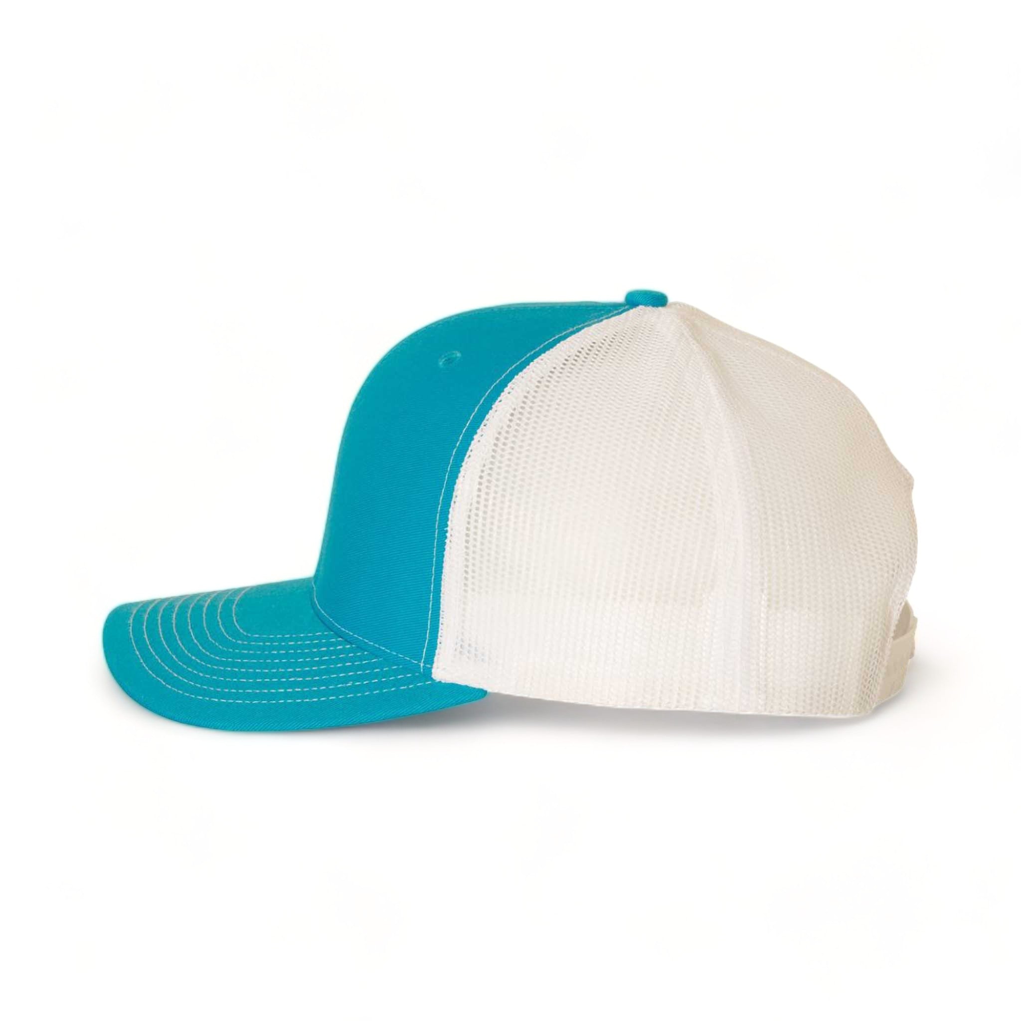 Side view of Richardson 112 custom hat in cyan and white
