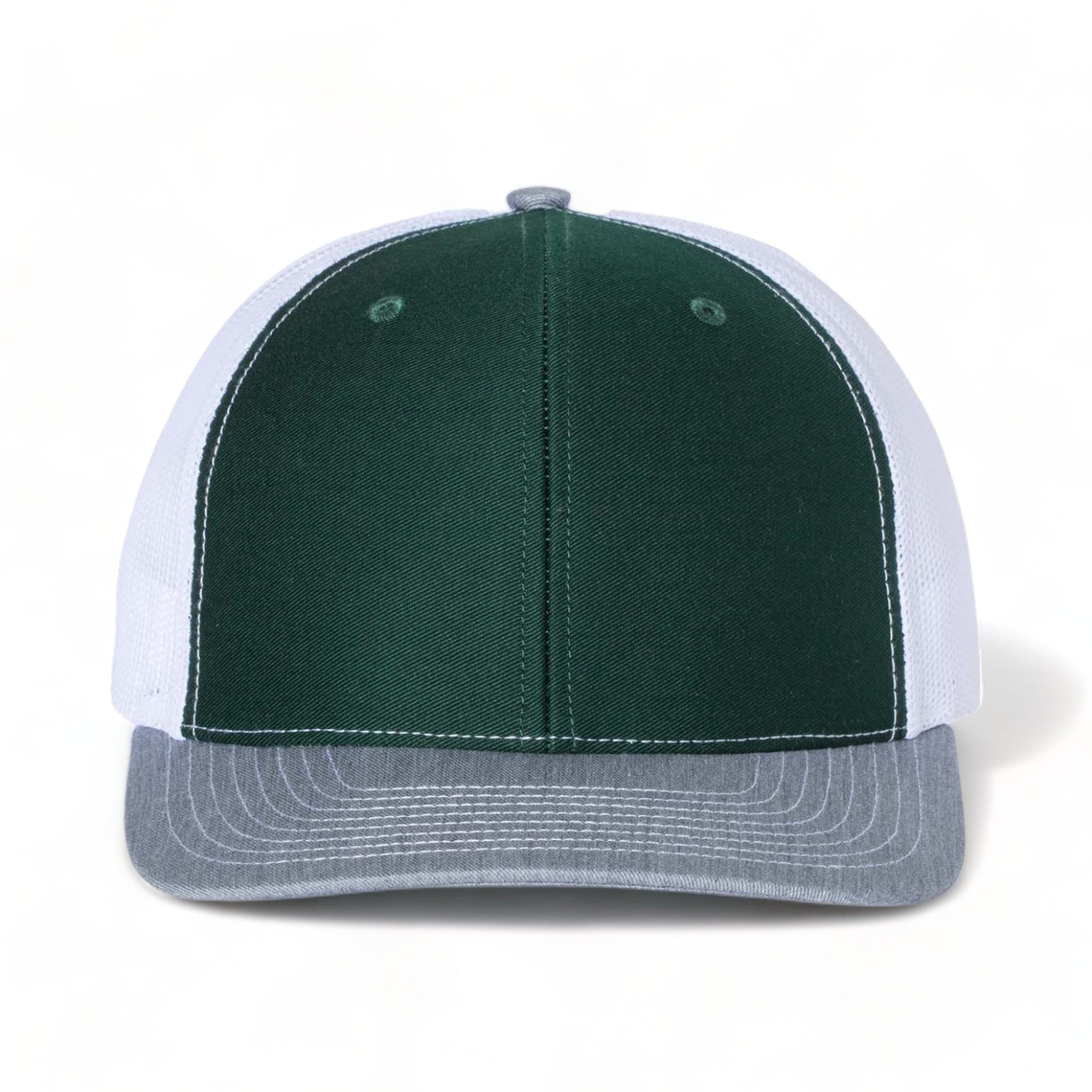 Front view of Richardson 112 custom hat in dark green, white and heather grey