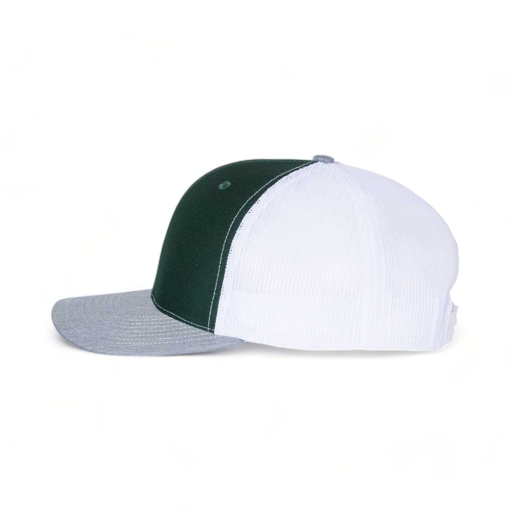 Side view of Richardson 112 custom hat in dark green, white and heather grey