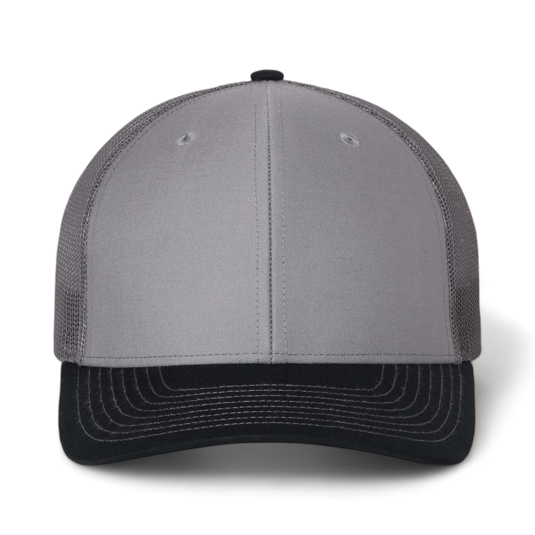 Front view of Richardson 112 custom hat in grey, charcoal and navy