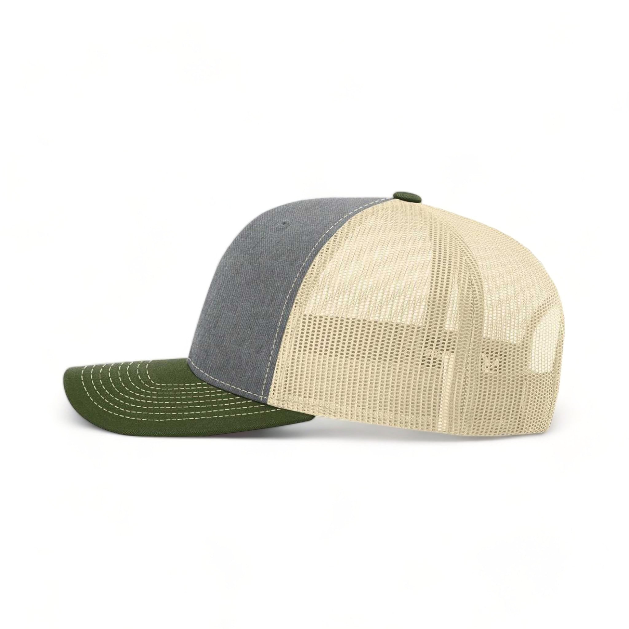 Side view of Richardson 112 custom hat in heather grey, birch and army olive