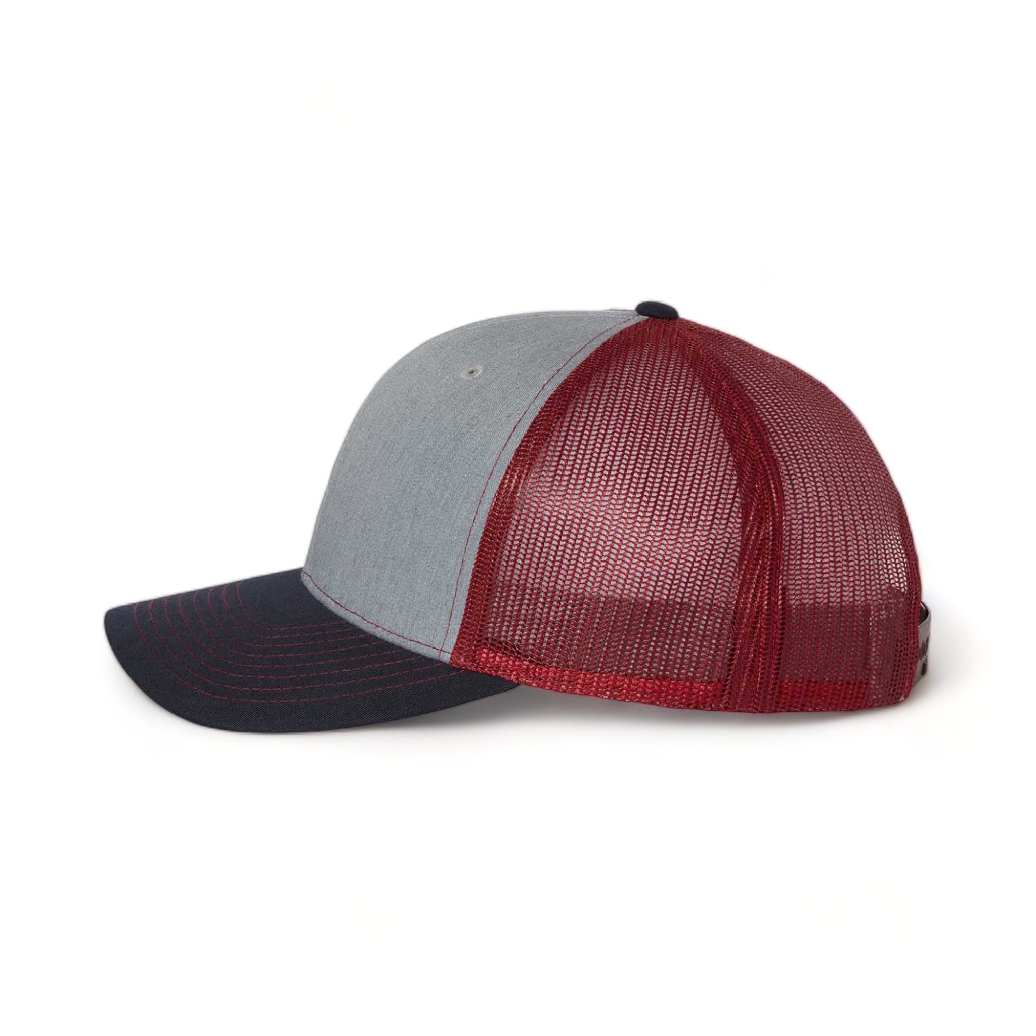 Side view of Richardson 112 custom hat in heather grey, cardinal and navy