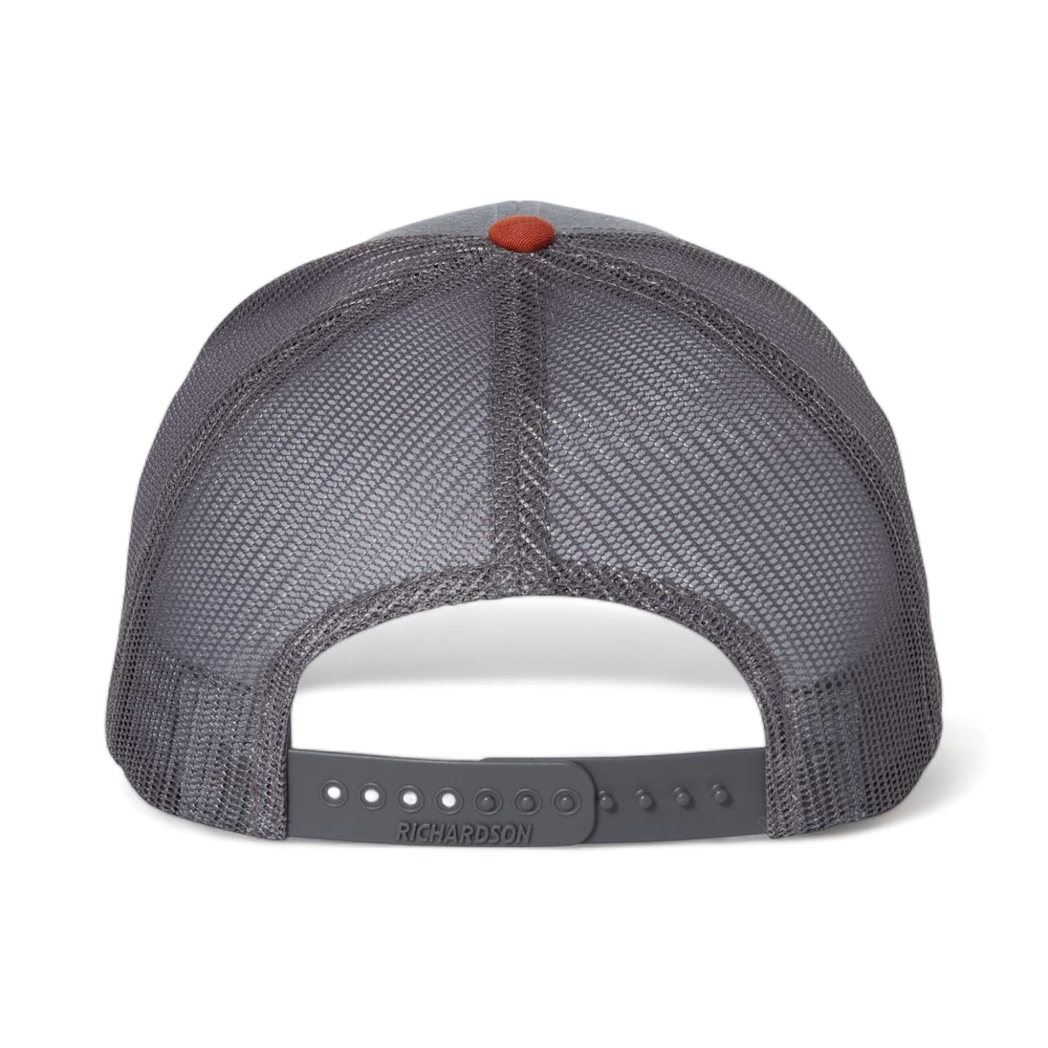 Back view of Richardson 112 custom hat in heather grey, charcoal and dark orange