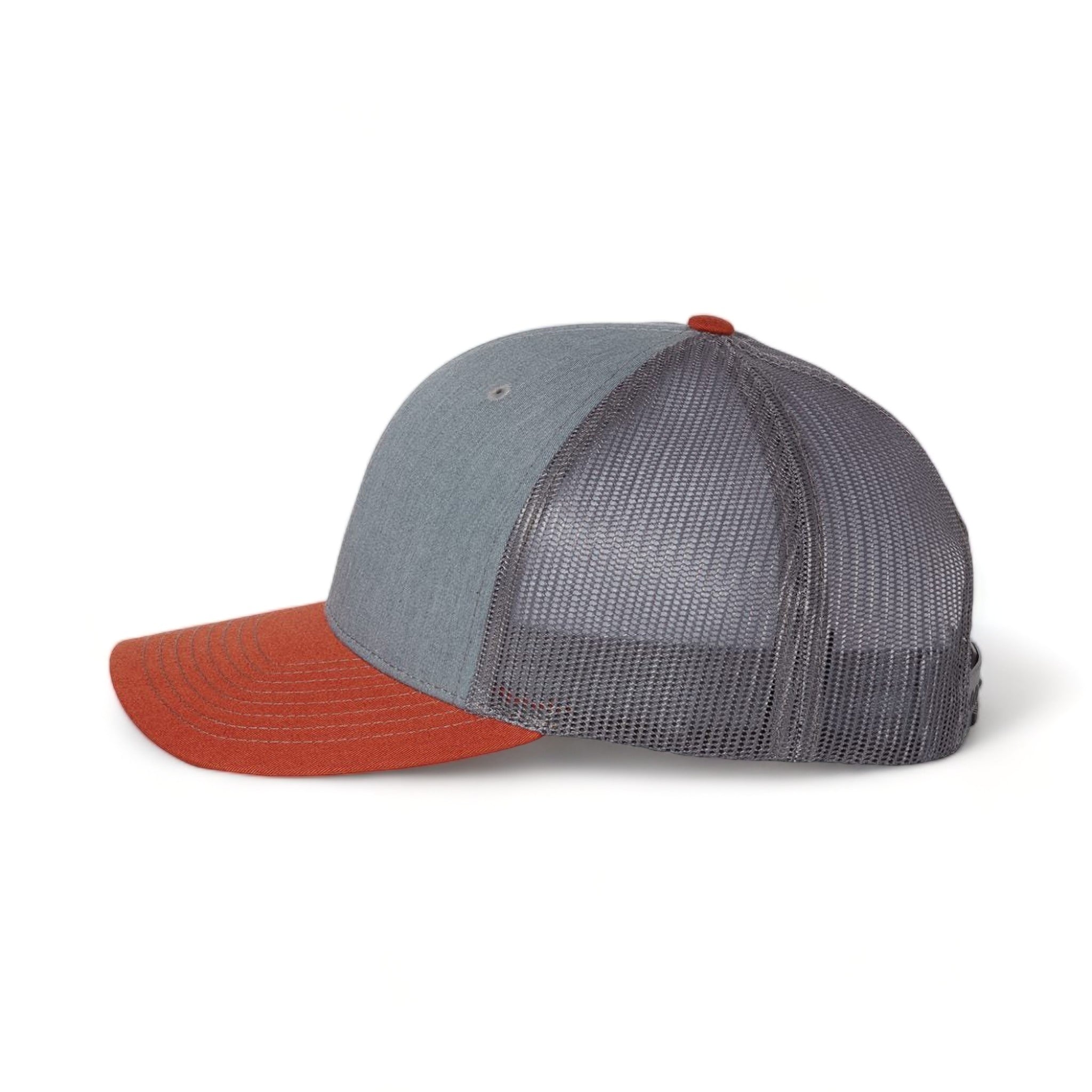 Side view of Richardson 112 custom hat in heather grey, charcoal and dark orange