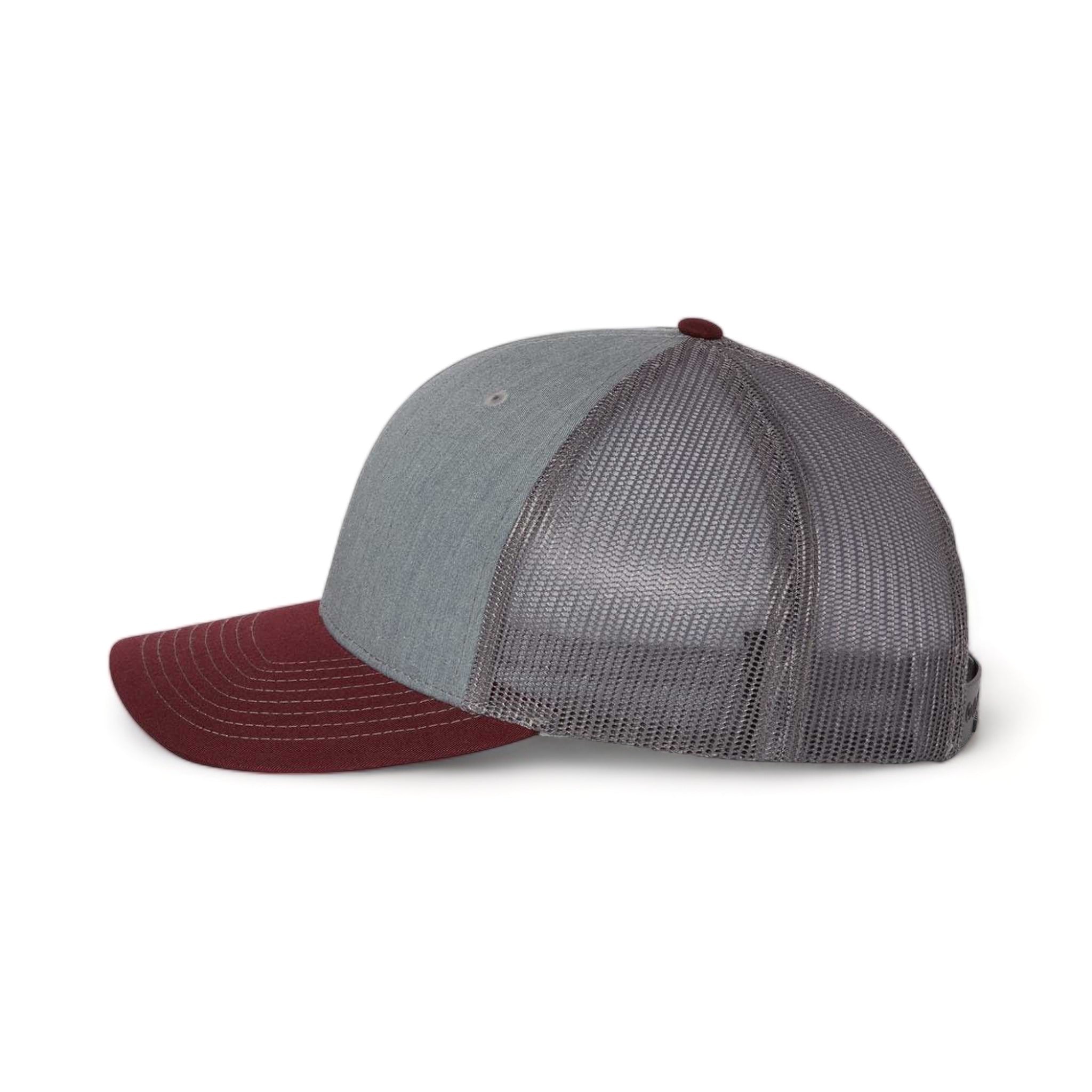 Side view of Richardson 112 custom hat in heather grey, charcoal and maroon