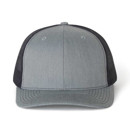 Front view of Richardson 112 custom hat in heather grey and navy