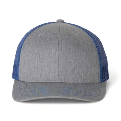 Front view of Richardson 112 custom hat in heather grey and royal