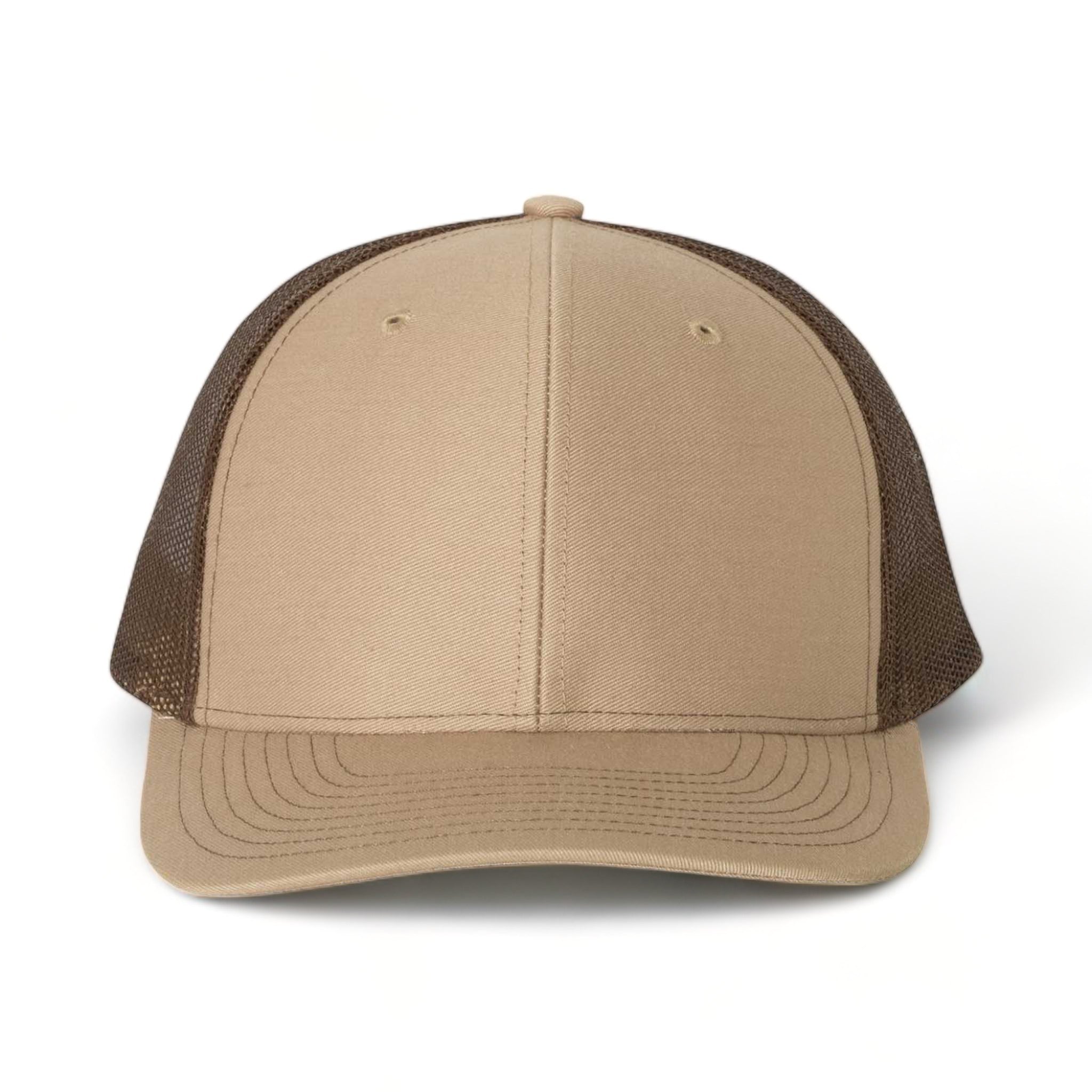 Front view of Richardson 112 custom hat in khaki and coffee
