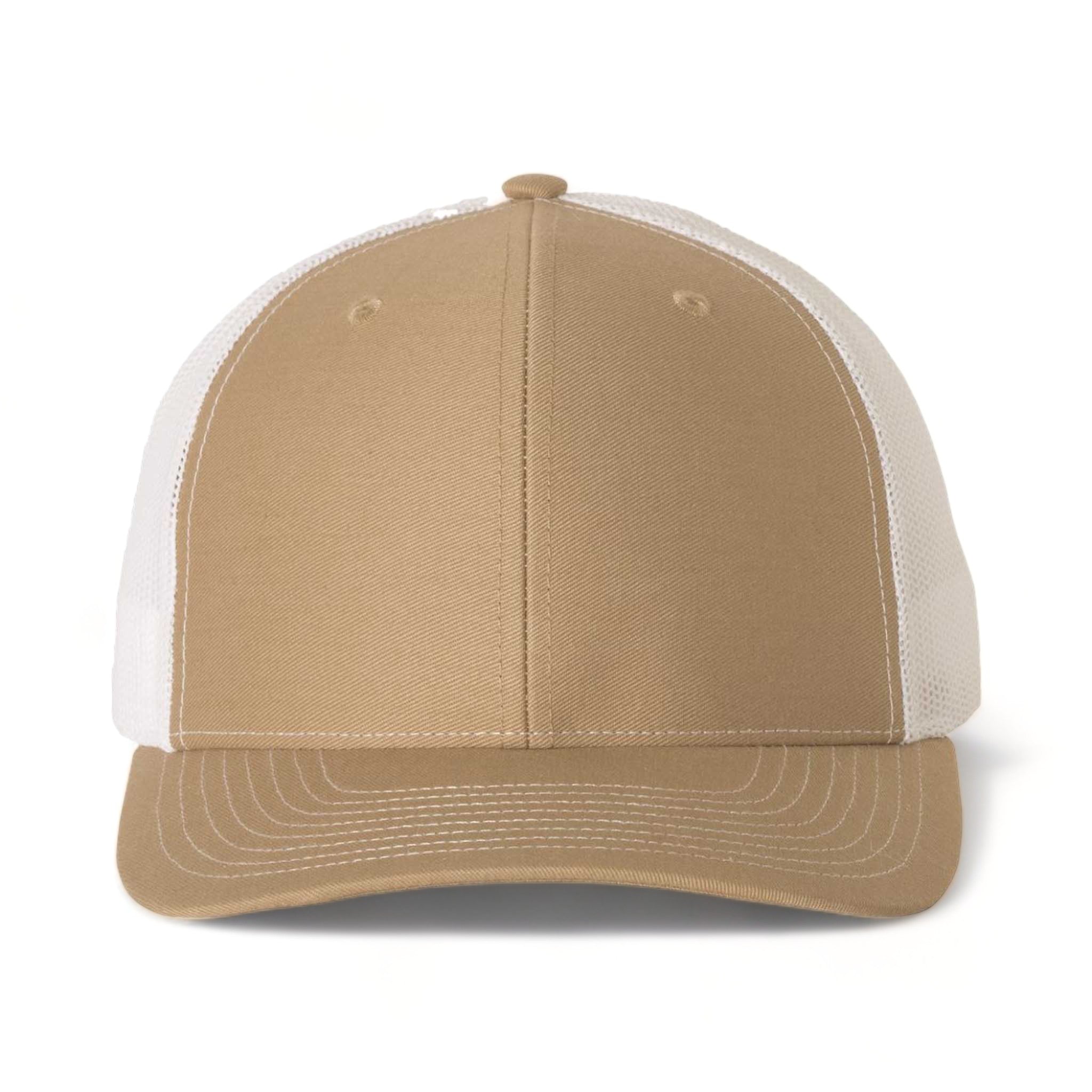 Front view of Richardson 112 custom hat in khaki and white