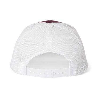 Back view of Richardson 112 custom hat in maroon and white