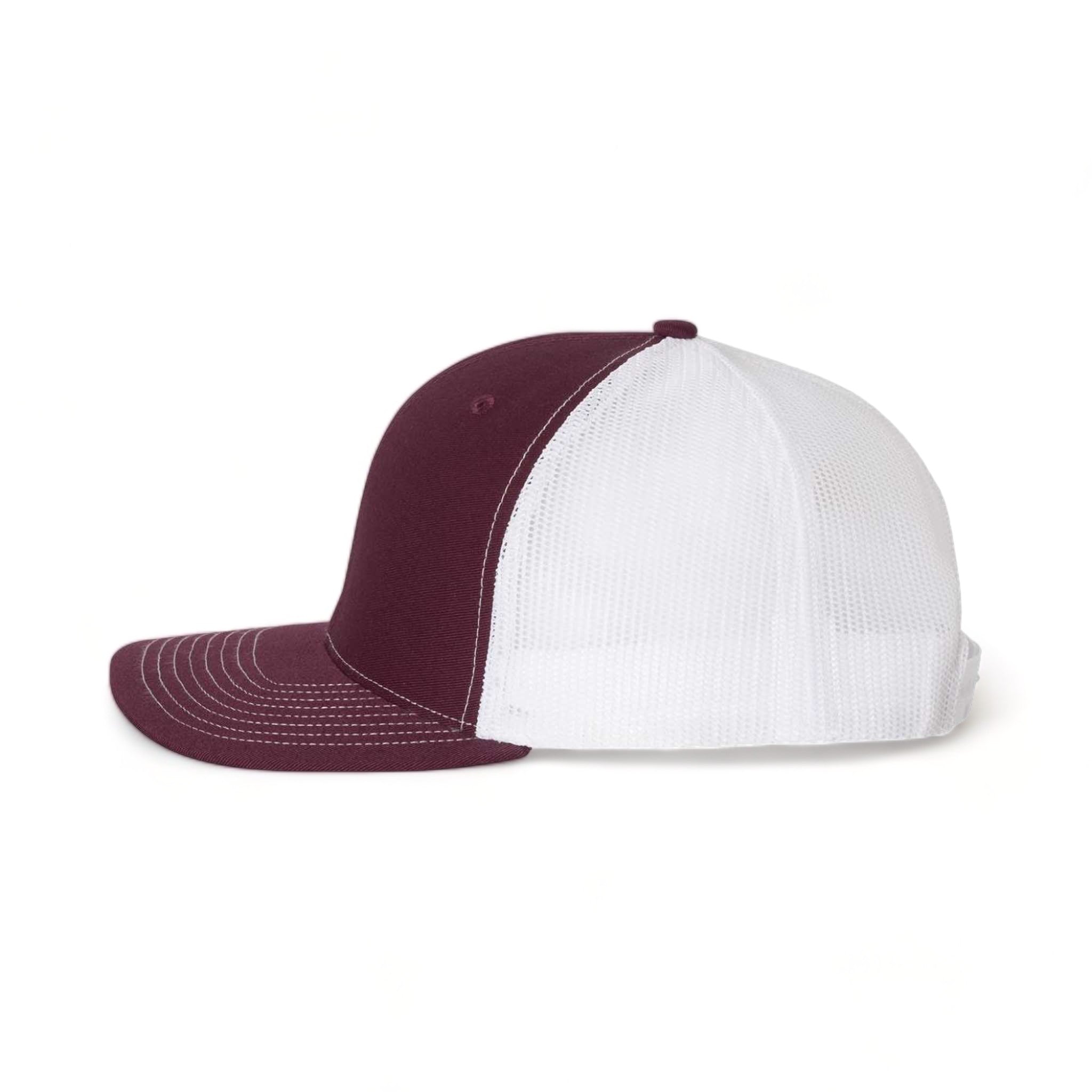 Side view of Richardson 112 custom hat in maroon and white