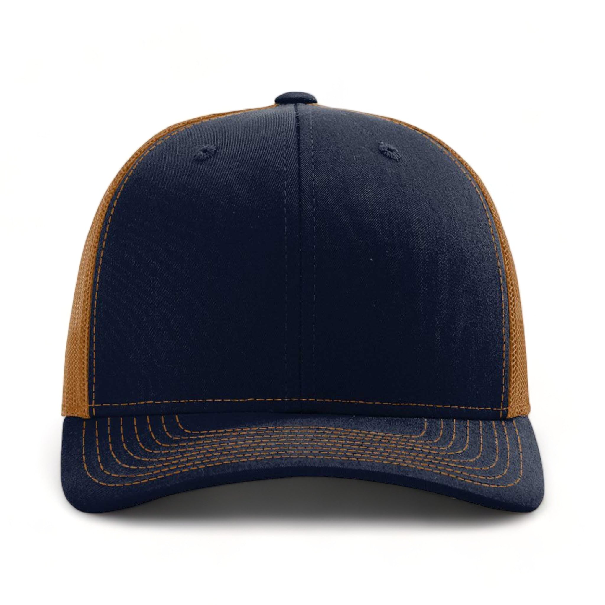 Front view of Richardson 112 custom hat in navy and carmel