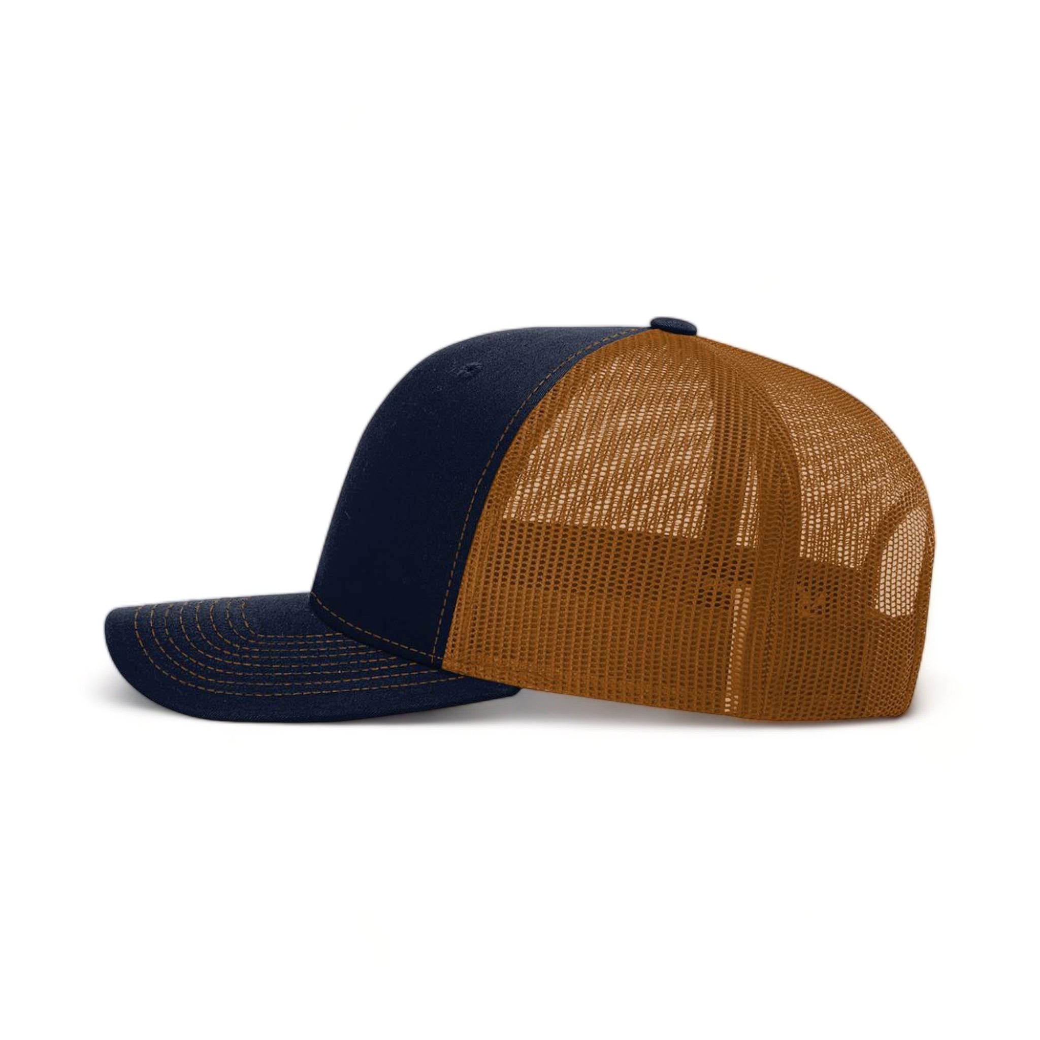 Side view of Richardson 112 custom hat in navy and carmel
