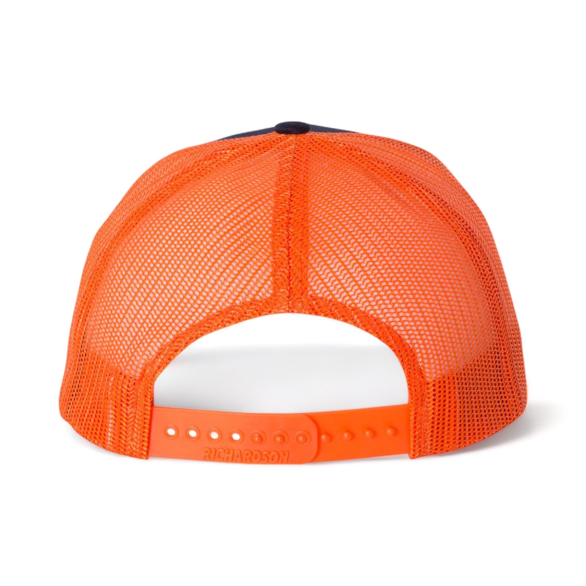 Back view of Richardson 112 custom hat in navy and orange