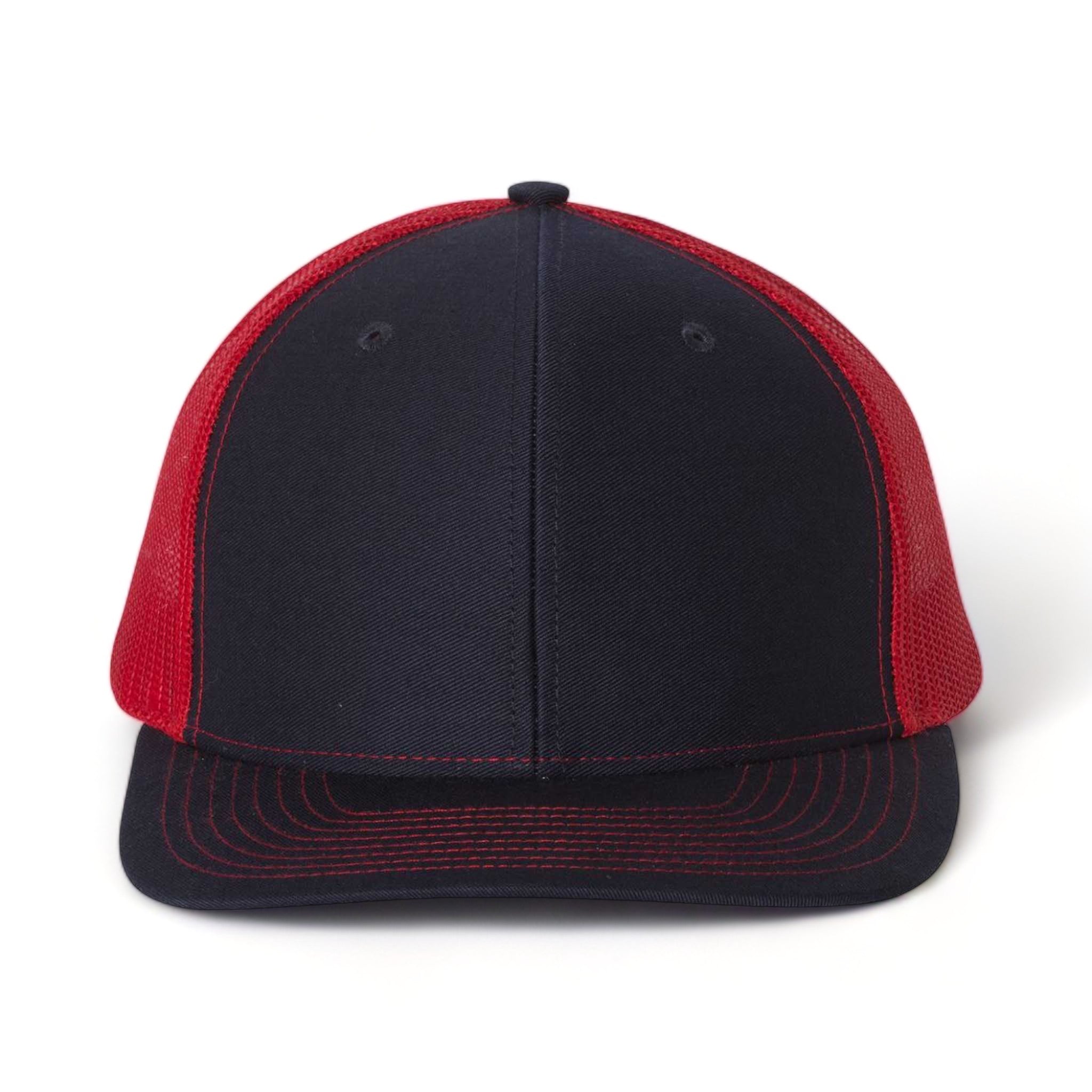 Front view of Richardson 112 custom hat in navy and red
