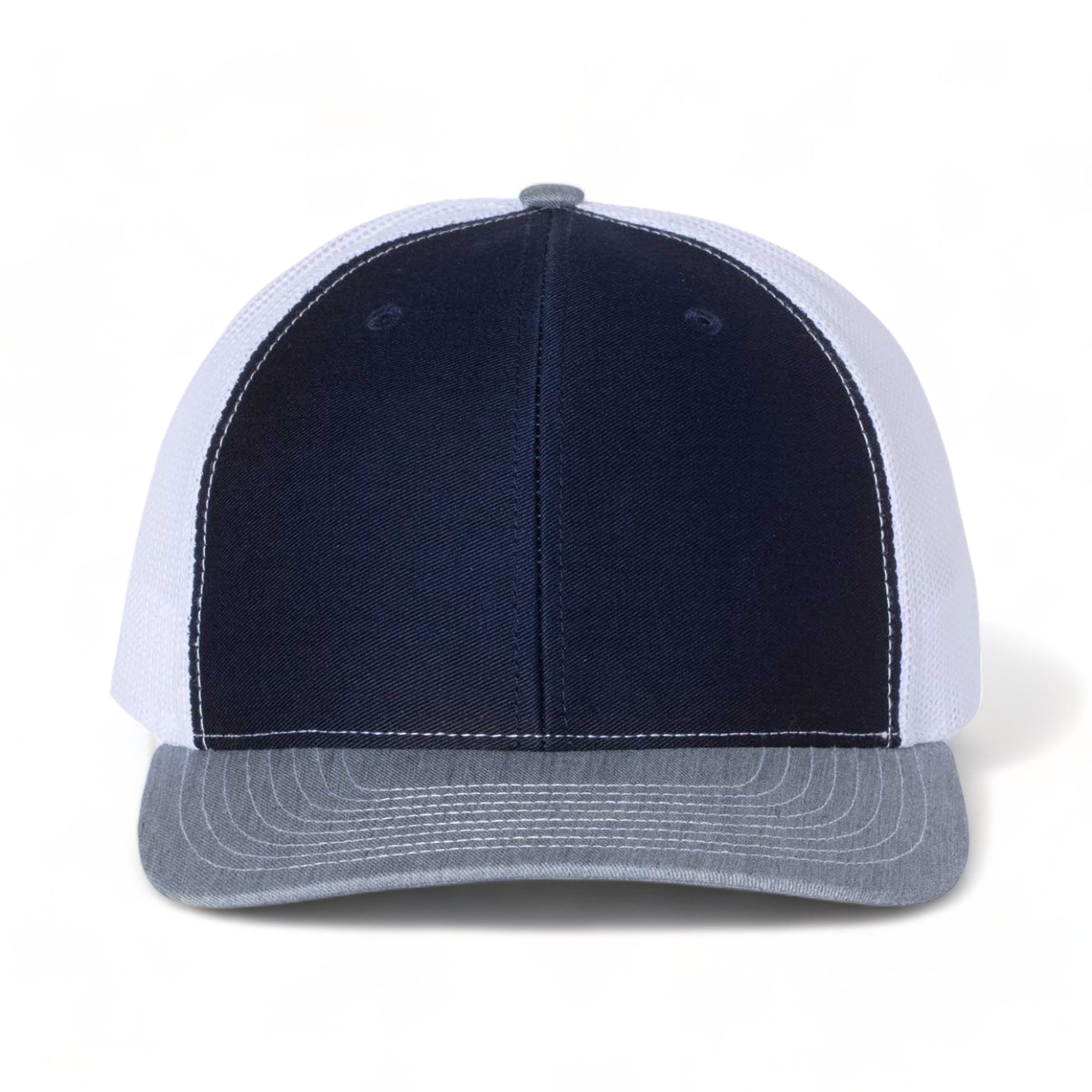 Front view of Richardson 112 custom hat in navy, white and heather grey
