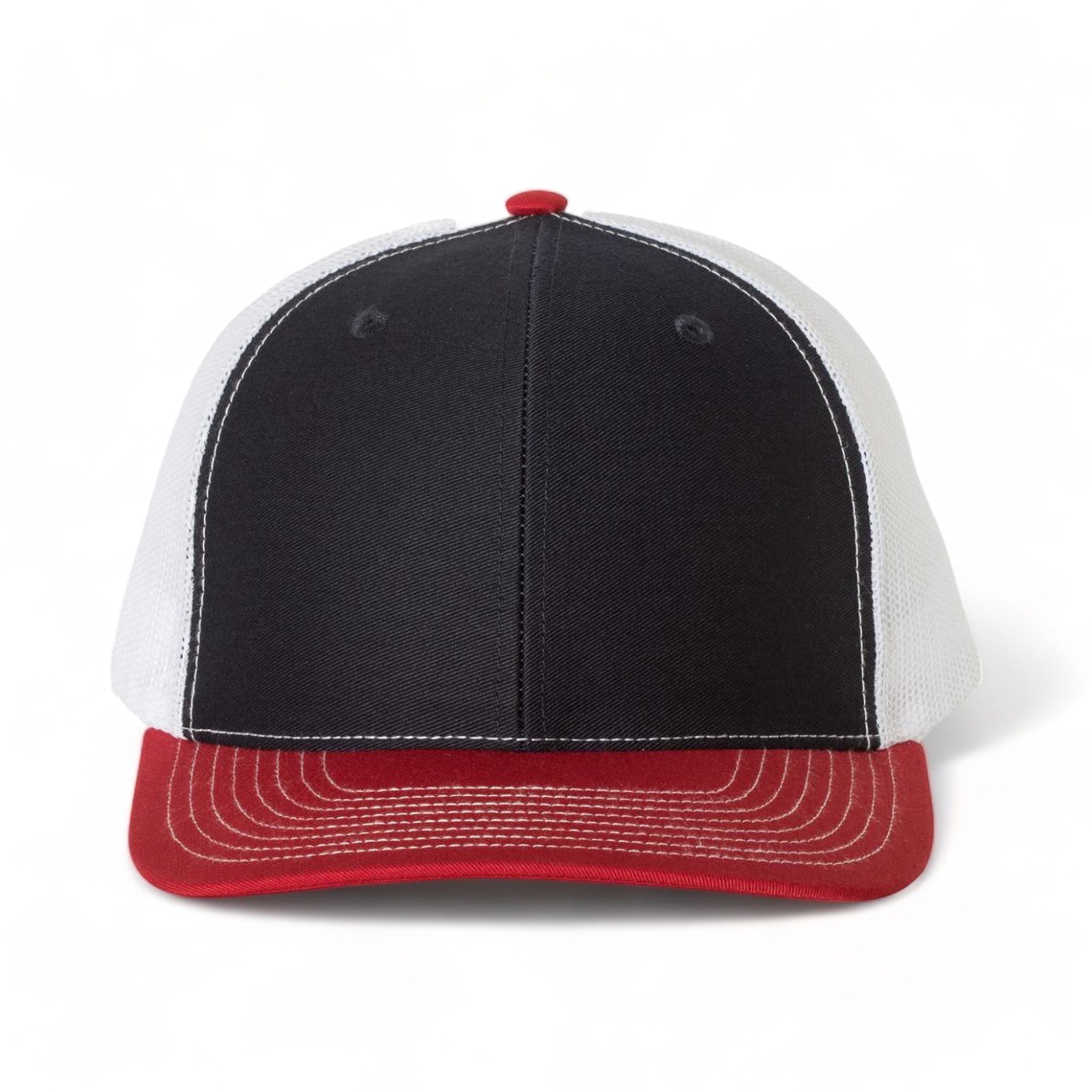 Front view of Richardson 112 custom hat in navy, white and red