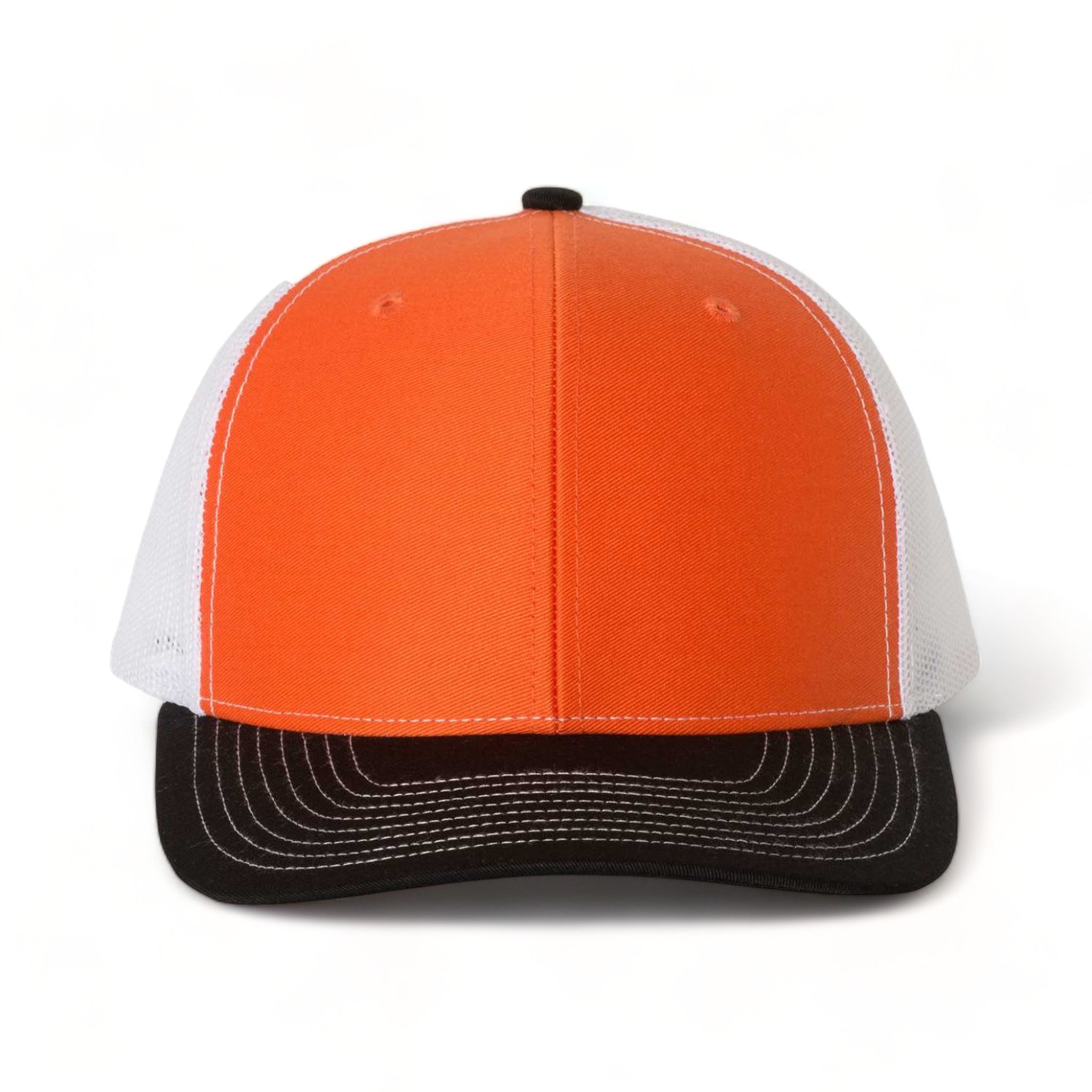 Front view of Richardson 112 custom hat in orange, white and black