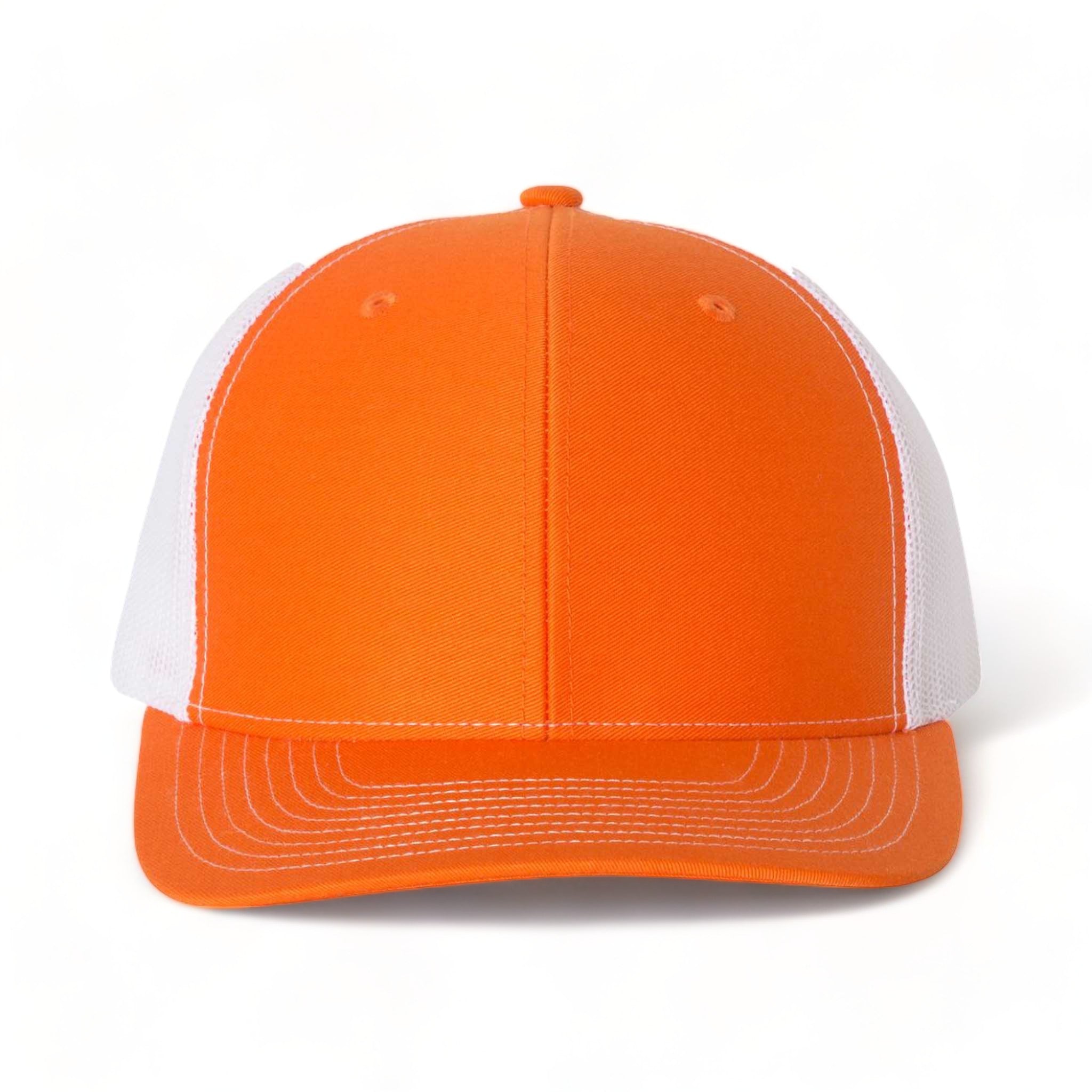 Front view of Richardson 112 custom hat in orange and white