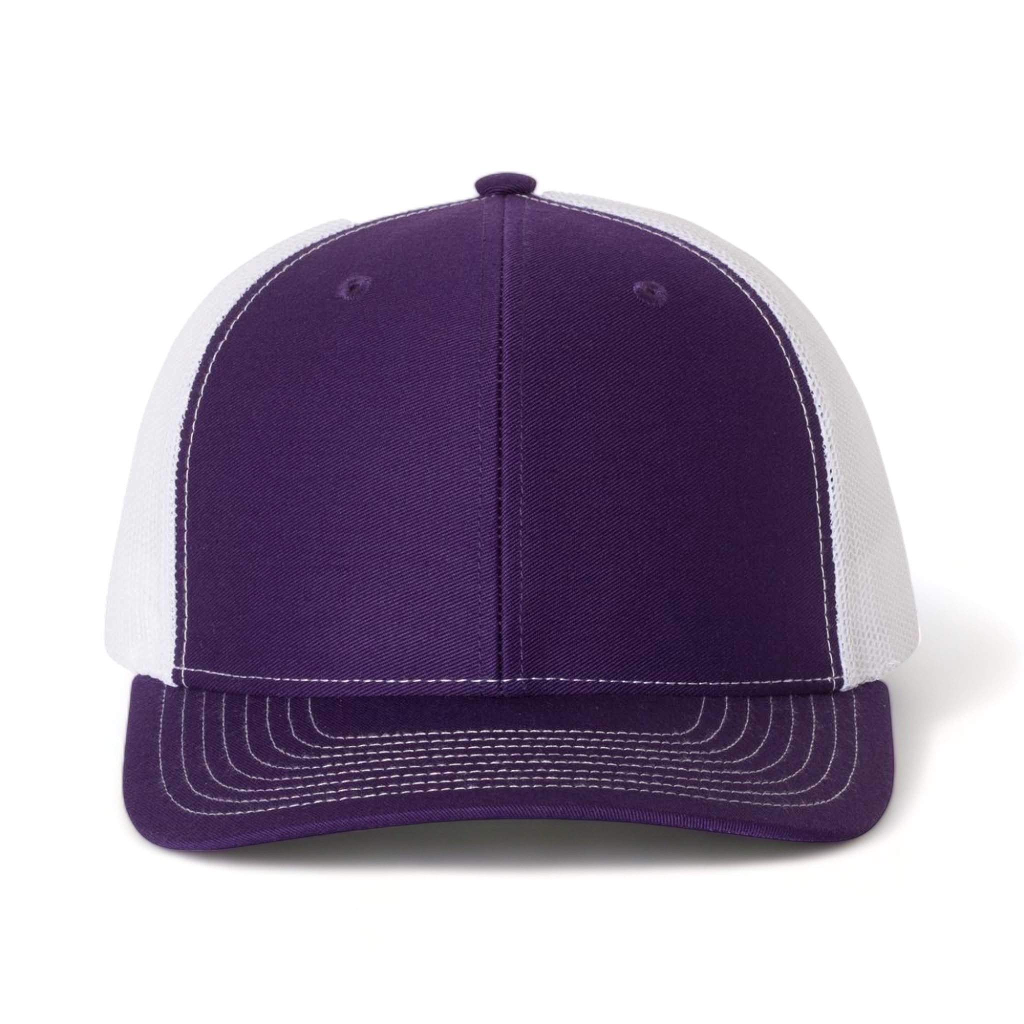 Front view of Richardson 112 custom hat in purple and white
