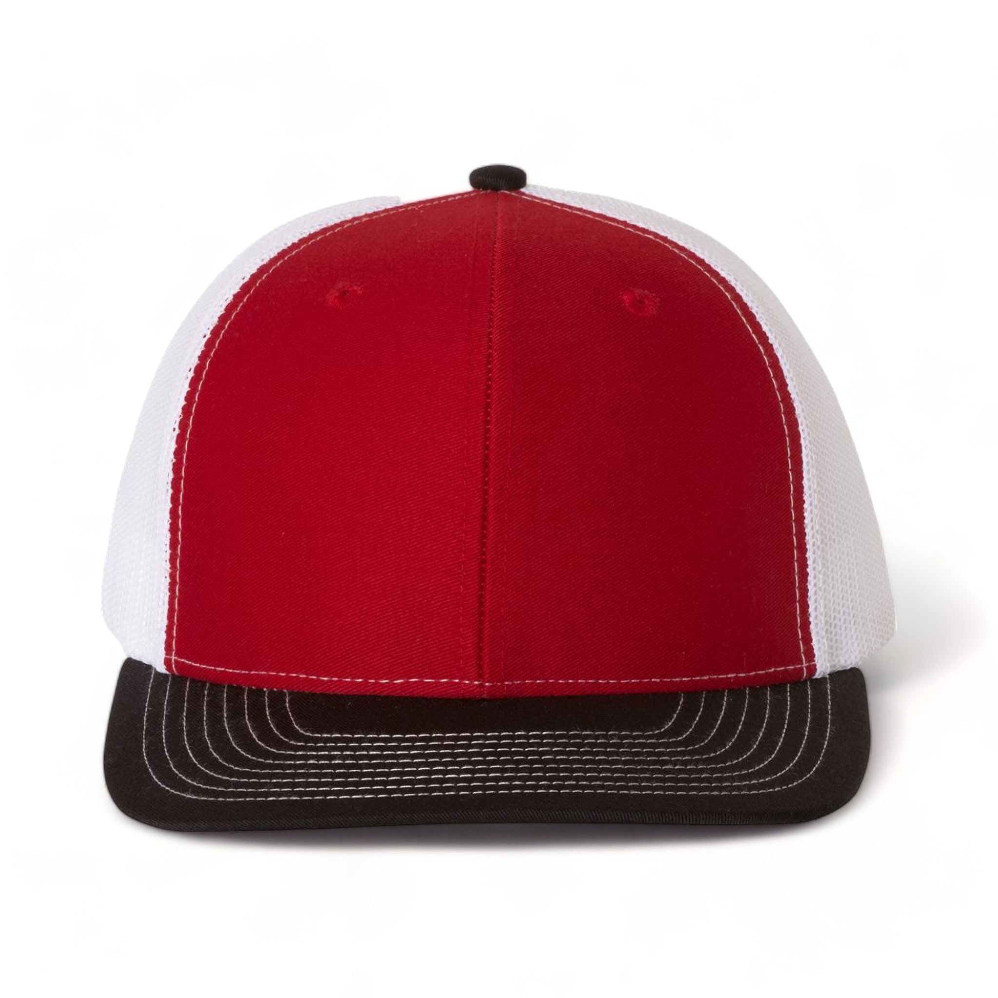Front view of Richardson 112 custom hat in red, white and black